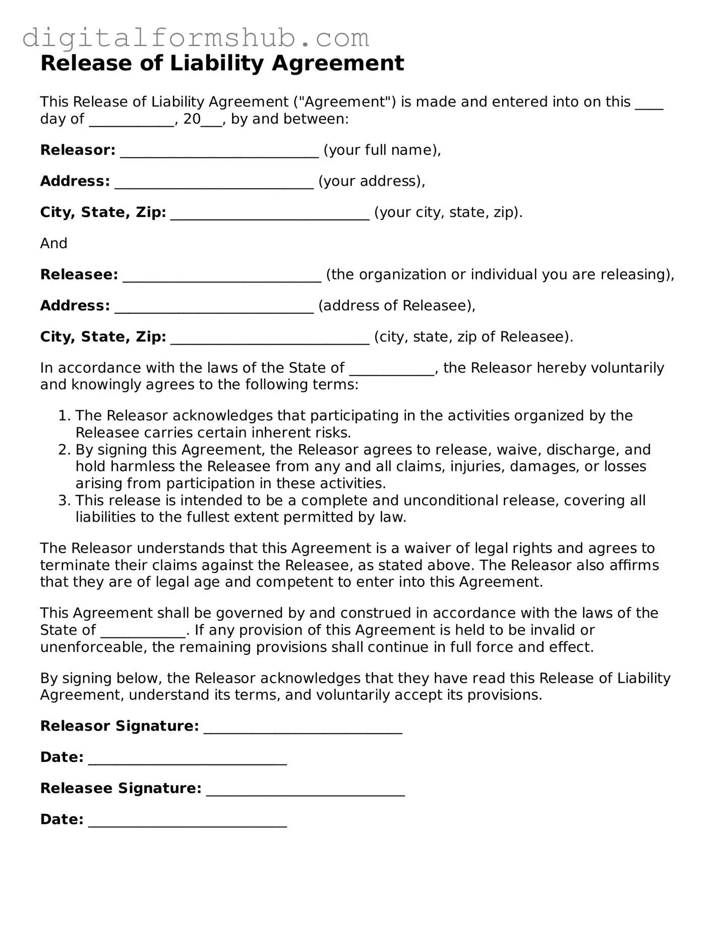 Valid Release of Liability Document
