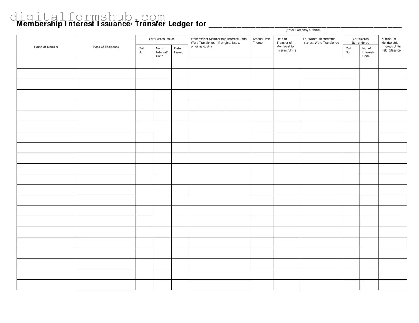 Free Membership Ledger Form in PDF