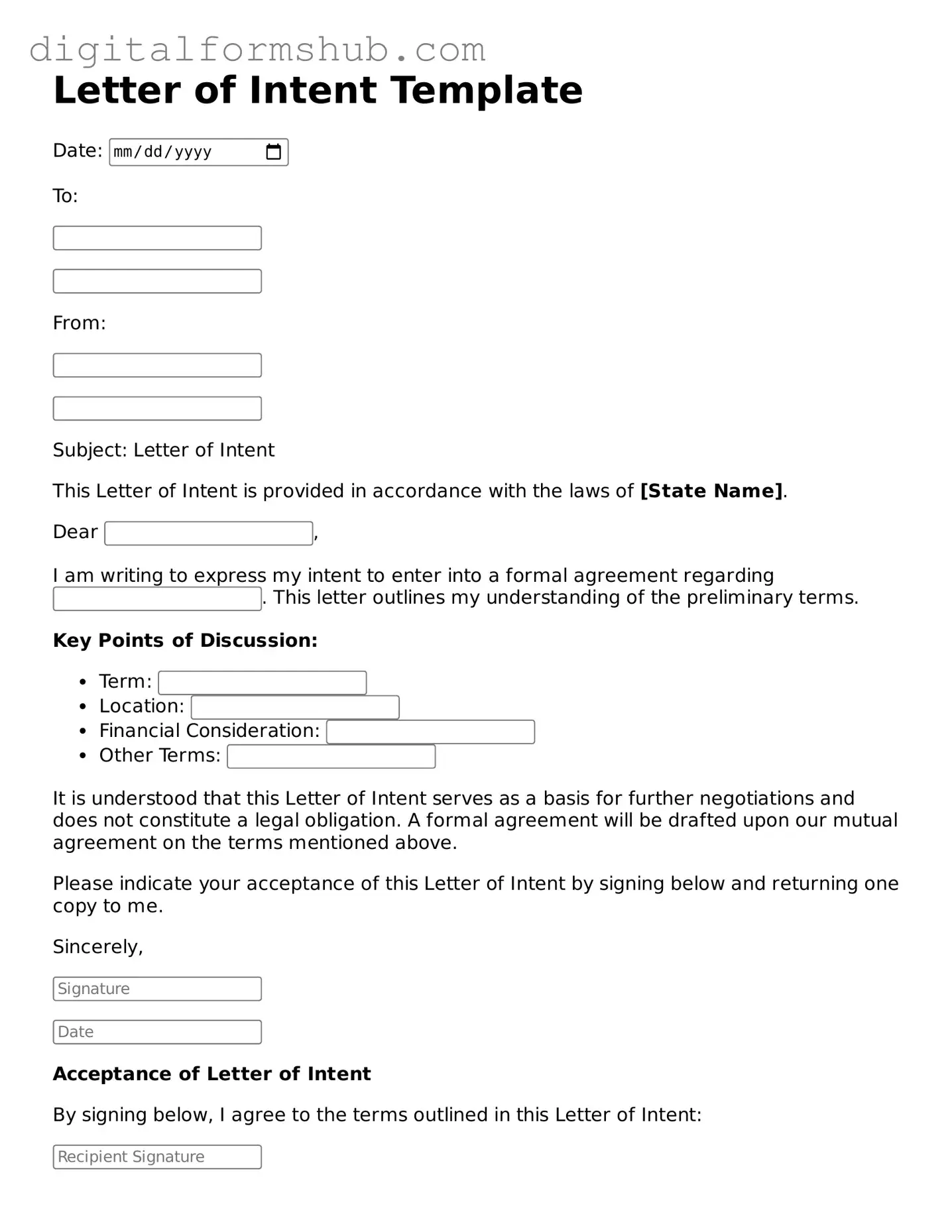 Valid Letter of Intent Document