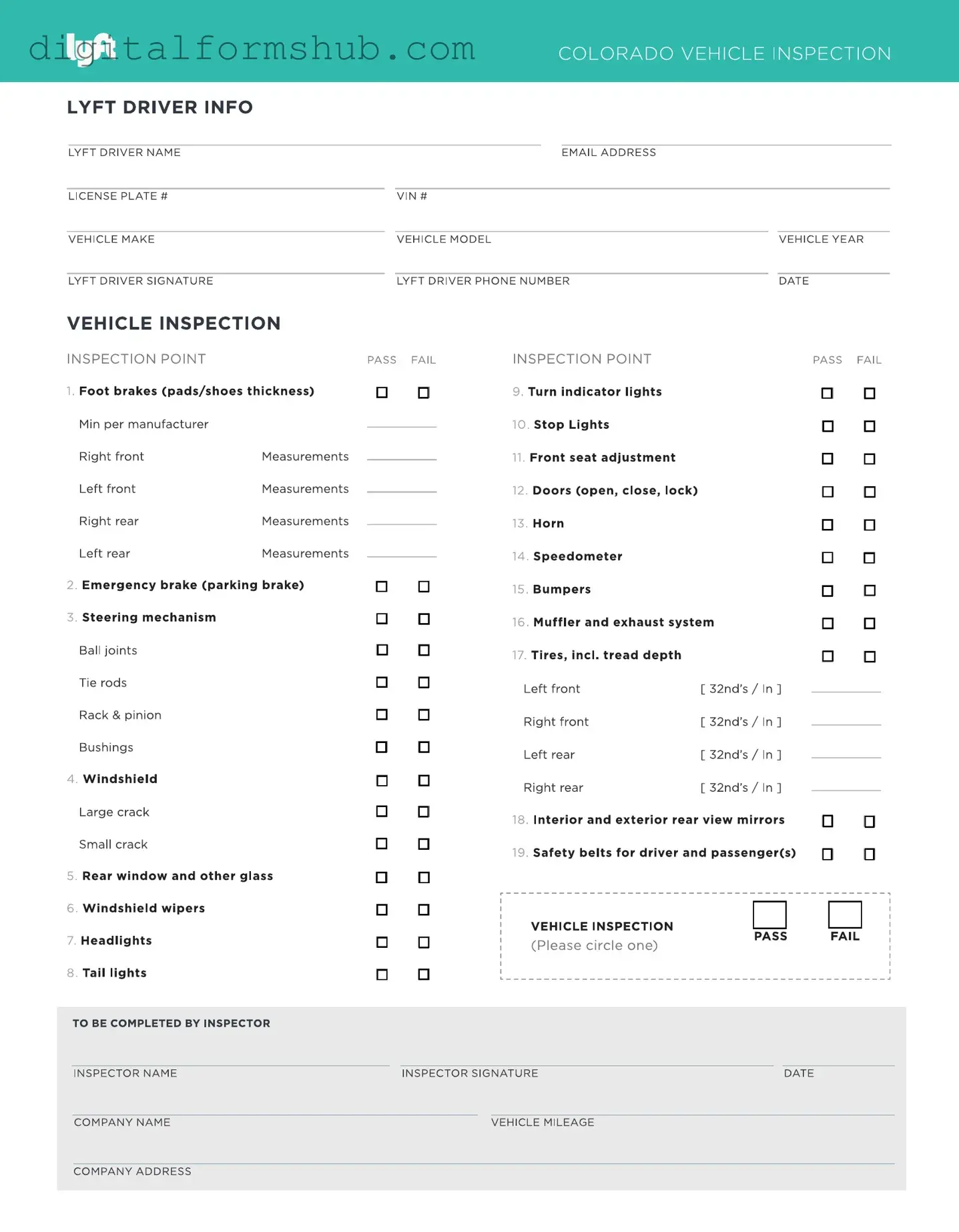 Free Lyft Inspection Form in PDF