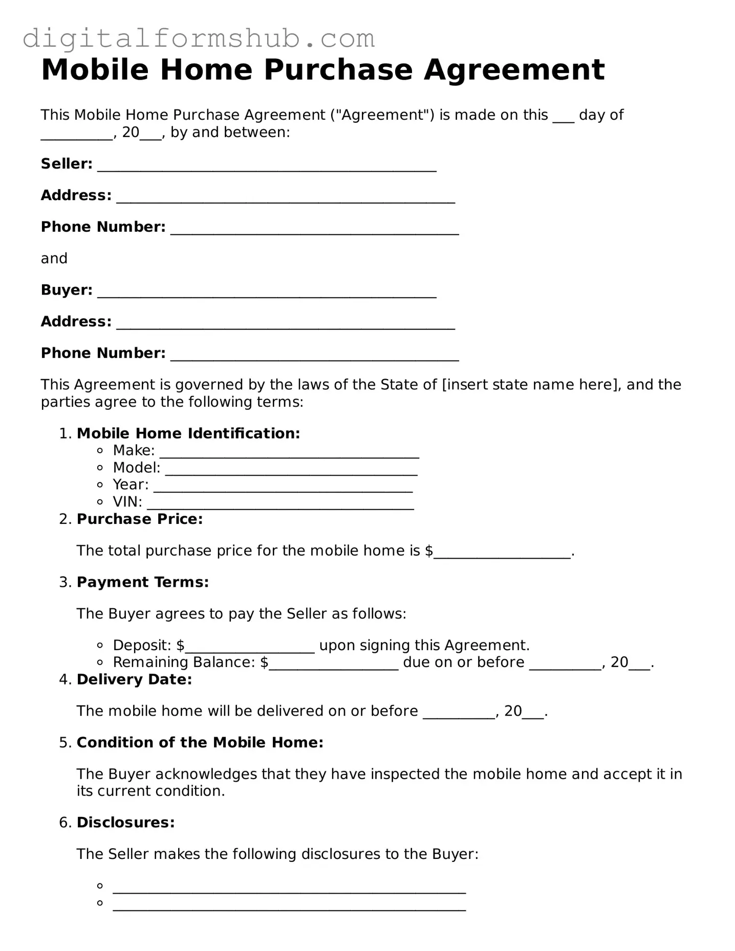 Valid Mobile Home Purchase Agreement Document