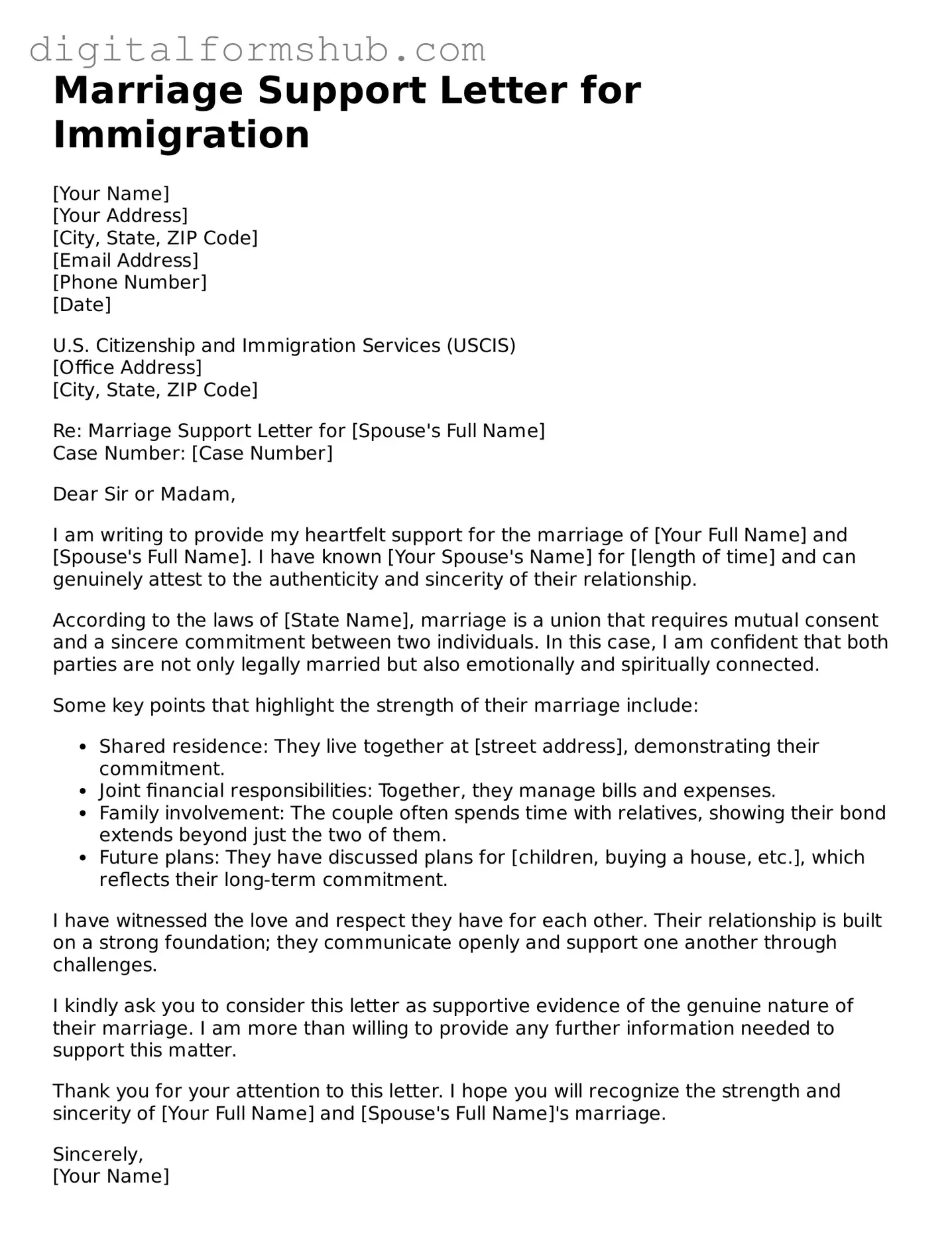 Valid Marriage Support Letter for Immigration Document