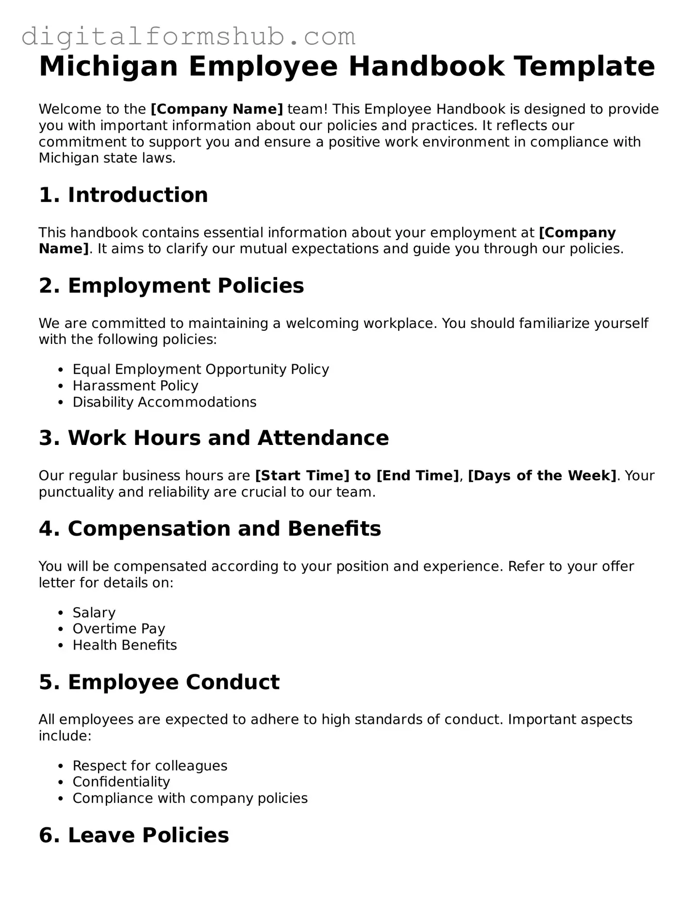 Official Employee Handbook Template for the State of Michigan