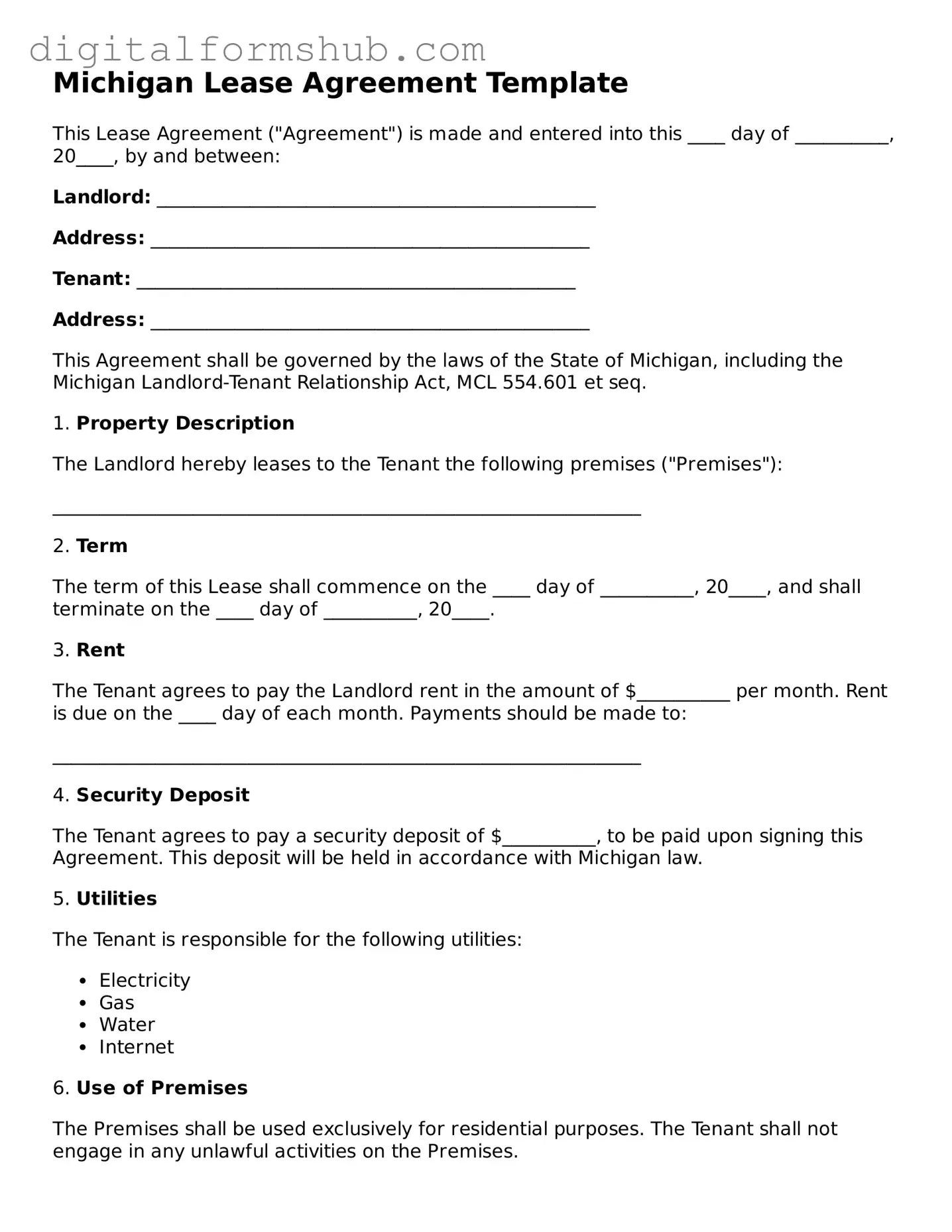 Official Lease Agreement Template for the State of Michigan