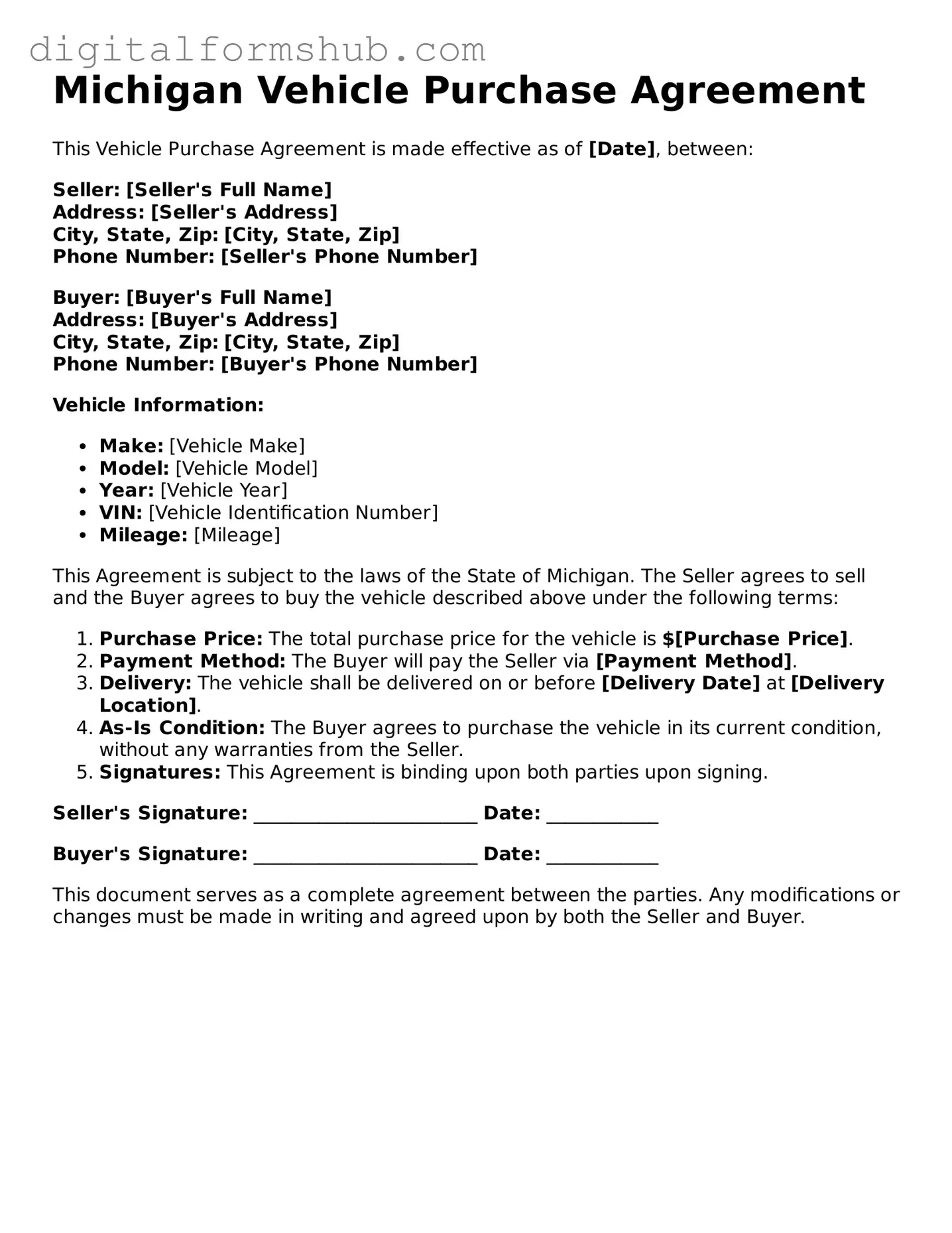 Official Vehicle Purchase Agreement Template for the State of Michigan