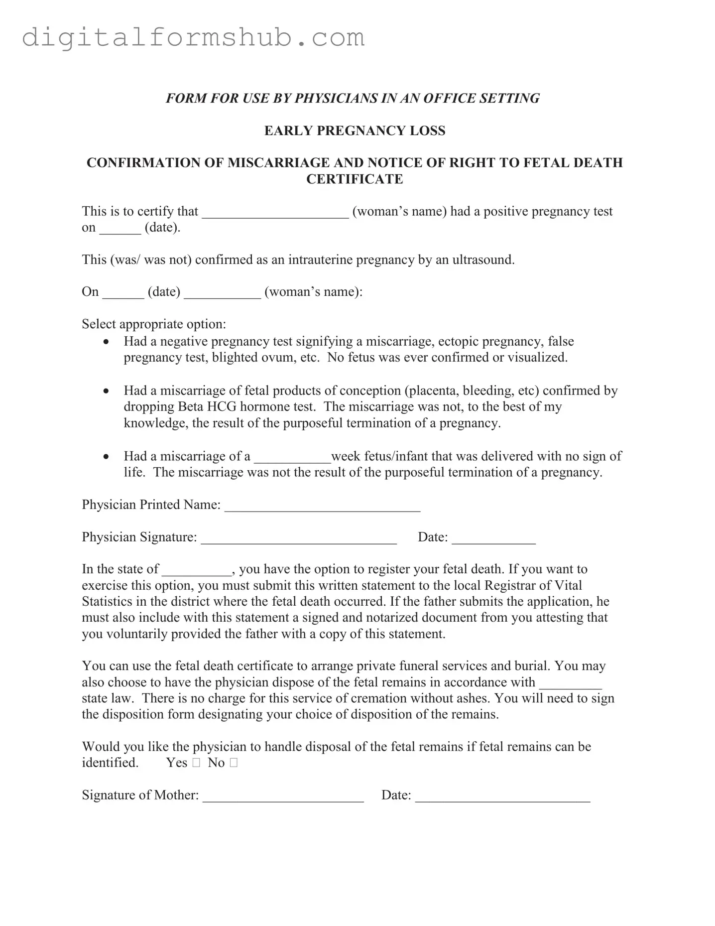 Free Miscarriage Discharge Paper Form in PDF