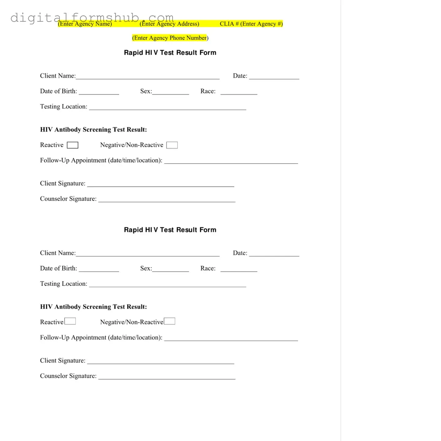 Free Negative Hiv Test Form in PDF