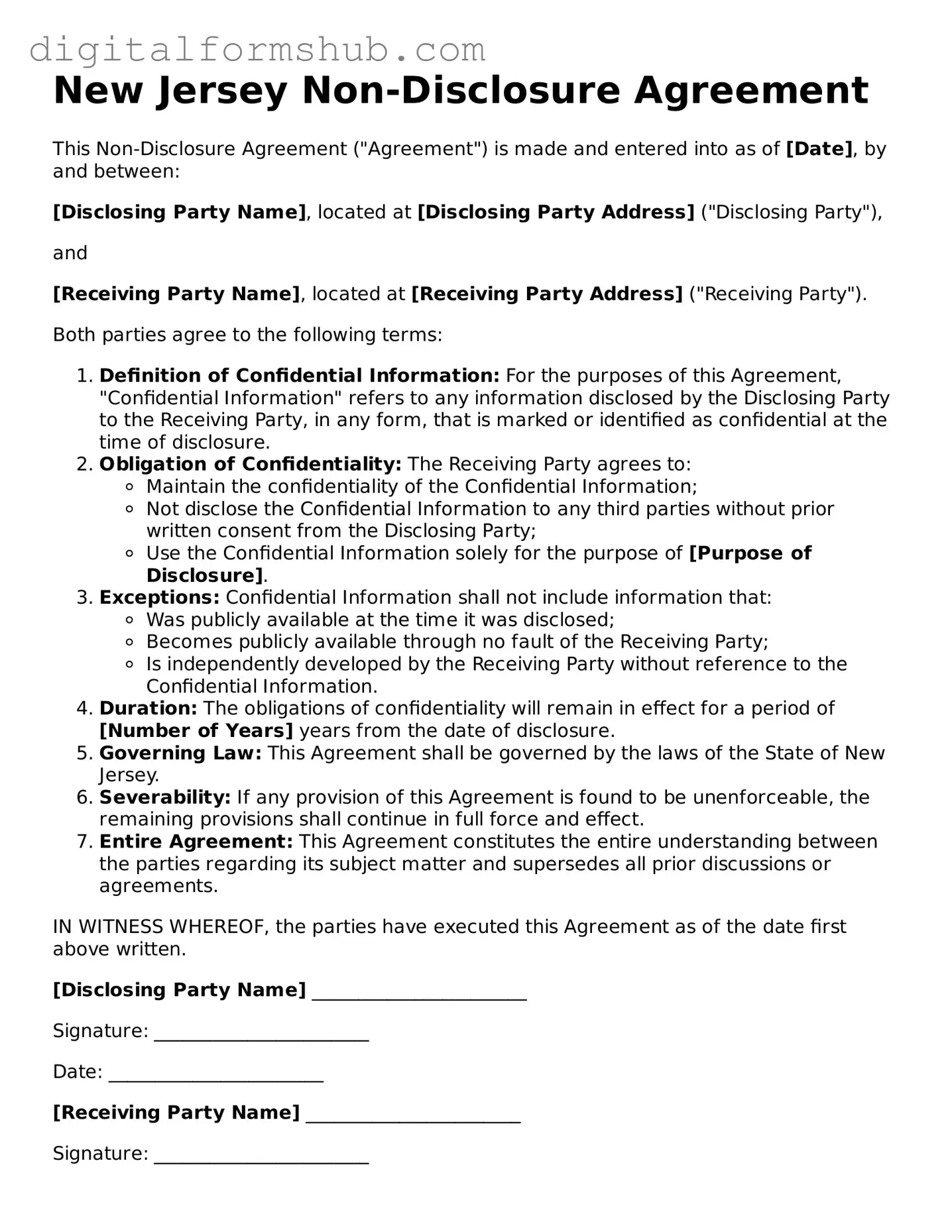 Official Non-disclosure Agreement Template for the State of New Jersey
