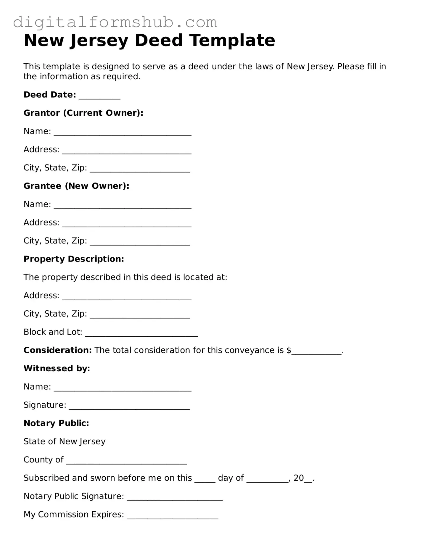 Official Deed Template for the State of New Jersey