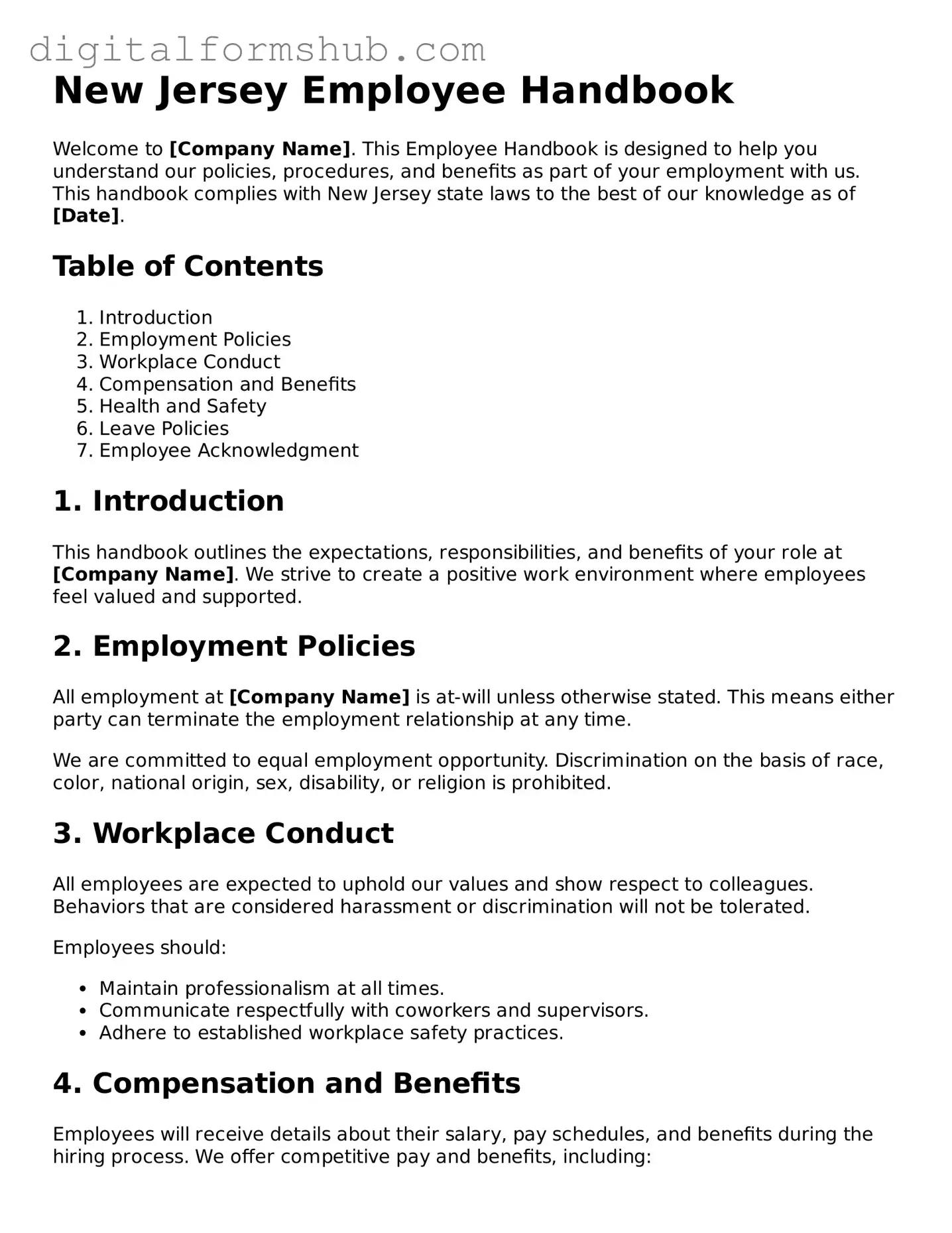Official Employee Handbook Template for the State of New Jersey