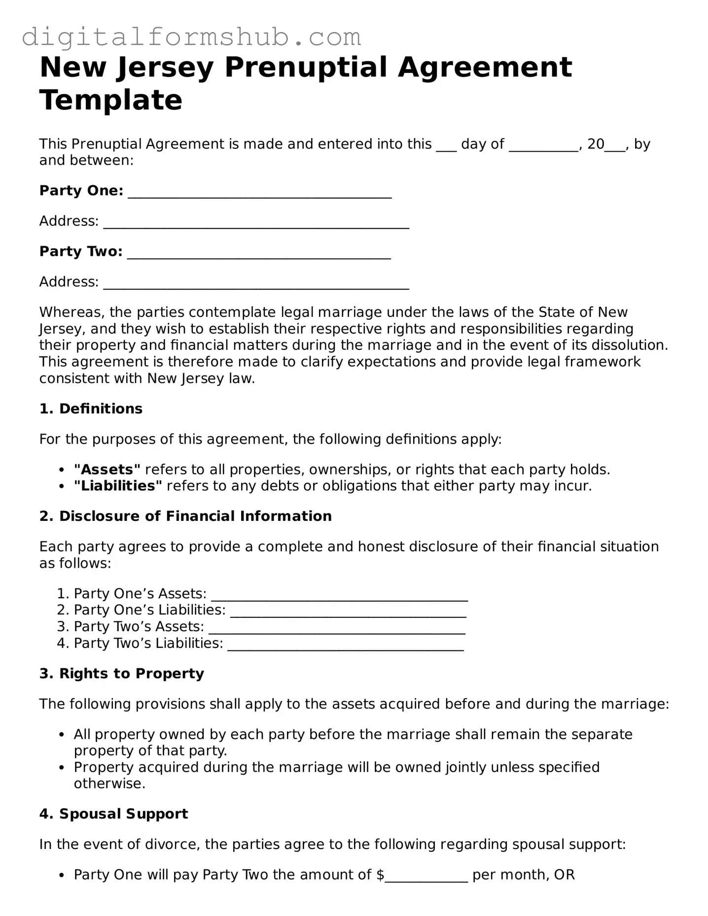 Official Prenuptial Agreement Template for the State of New Jersey