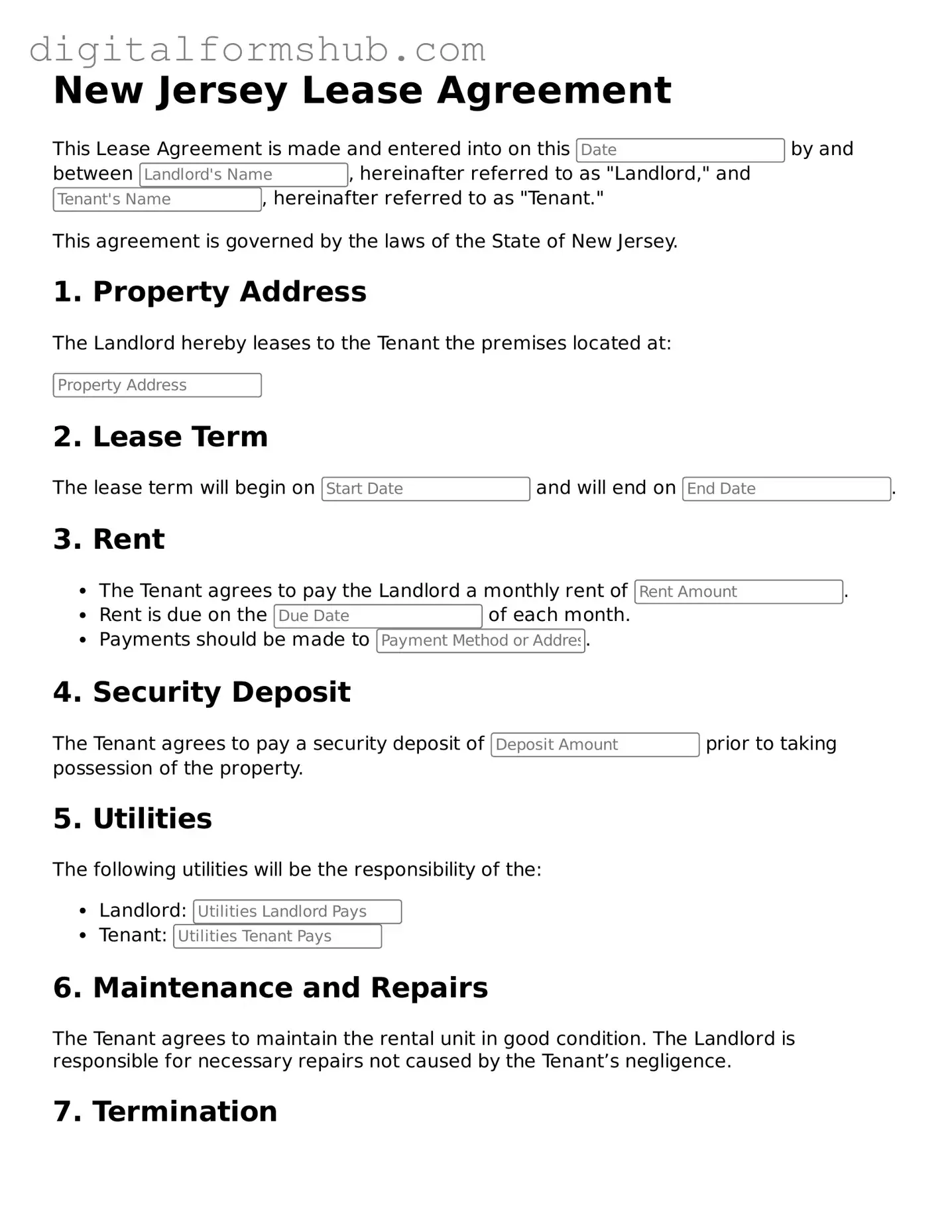 Official Lease Agreement Template for the State of New Jersey