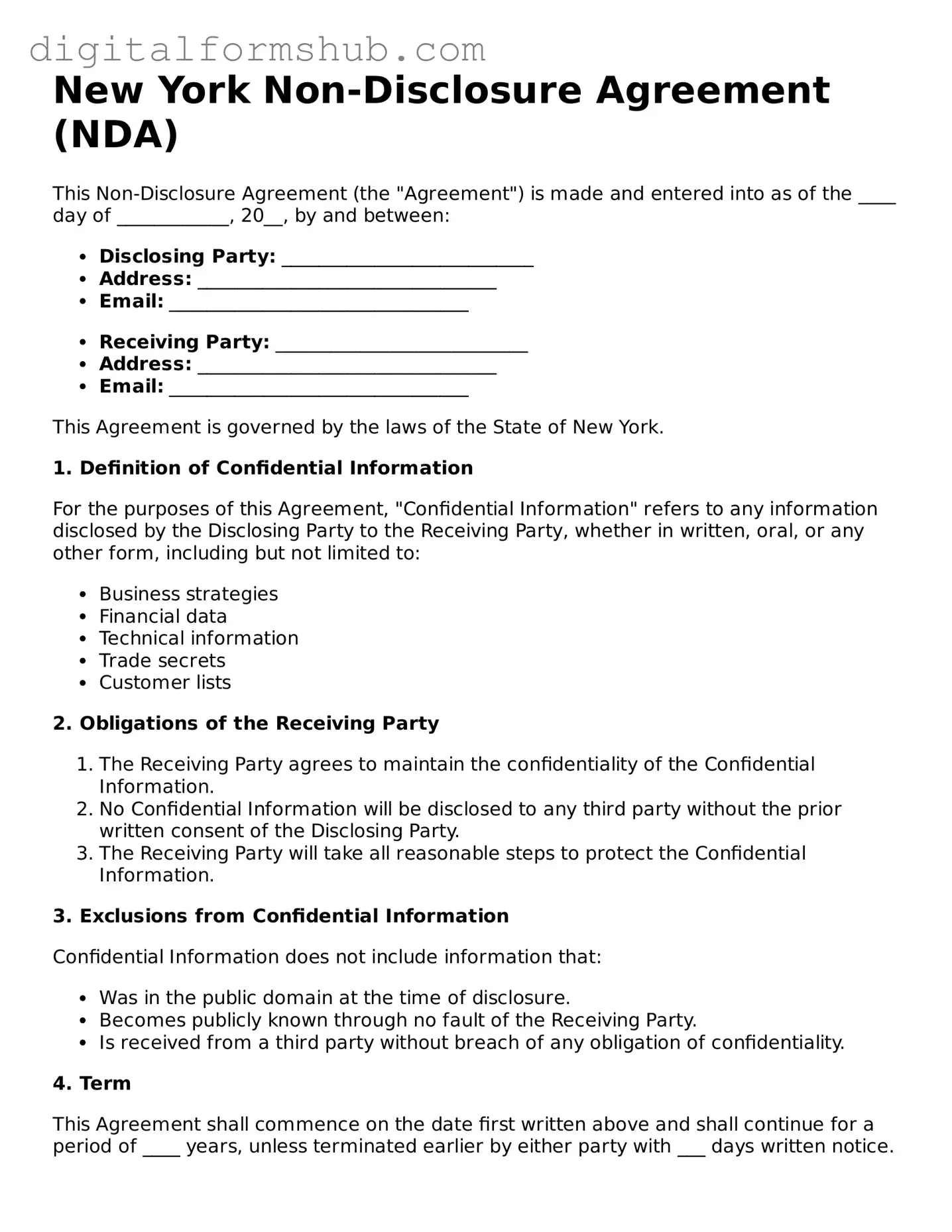 Official Non-disclosure Agreement Template for the State of New York