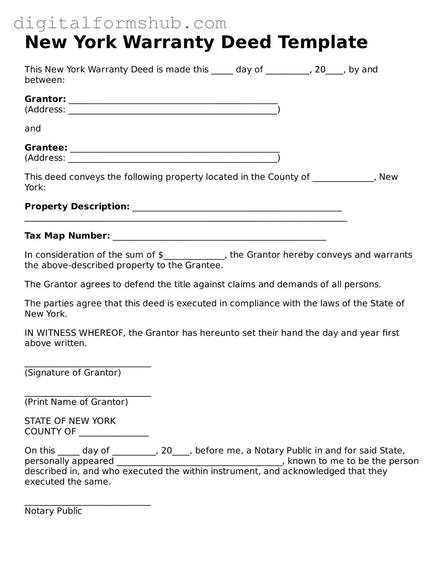 Official Deed Template for the State of New York