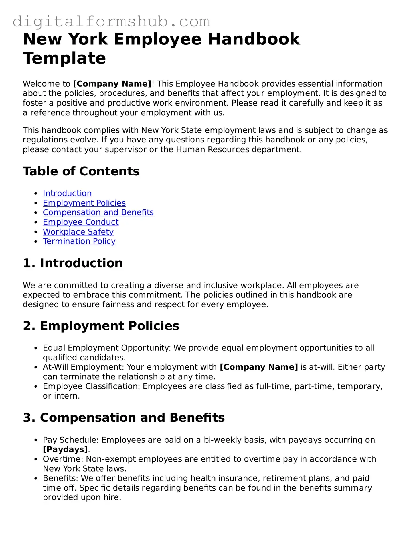 Official Employee Handbook Template for the State of New York