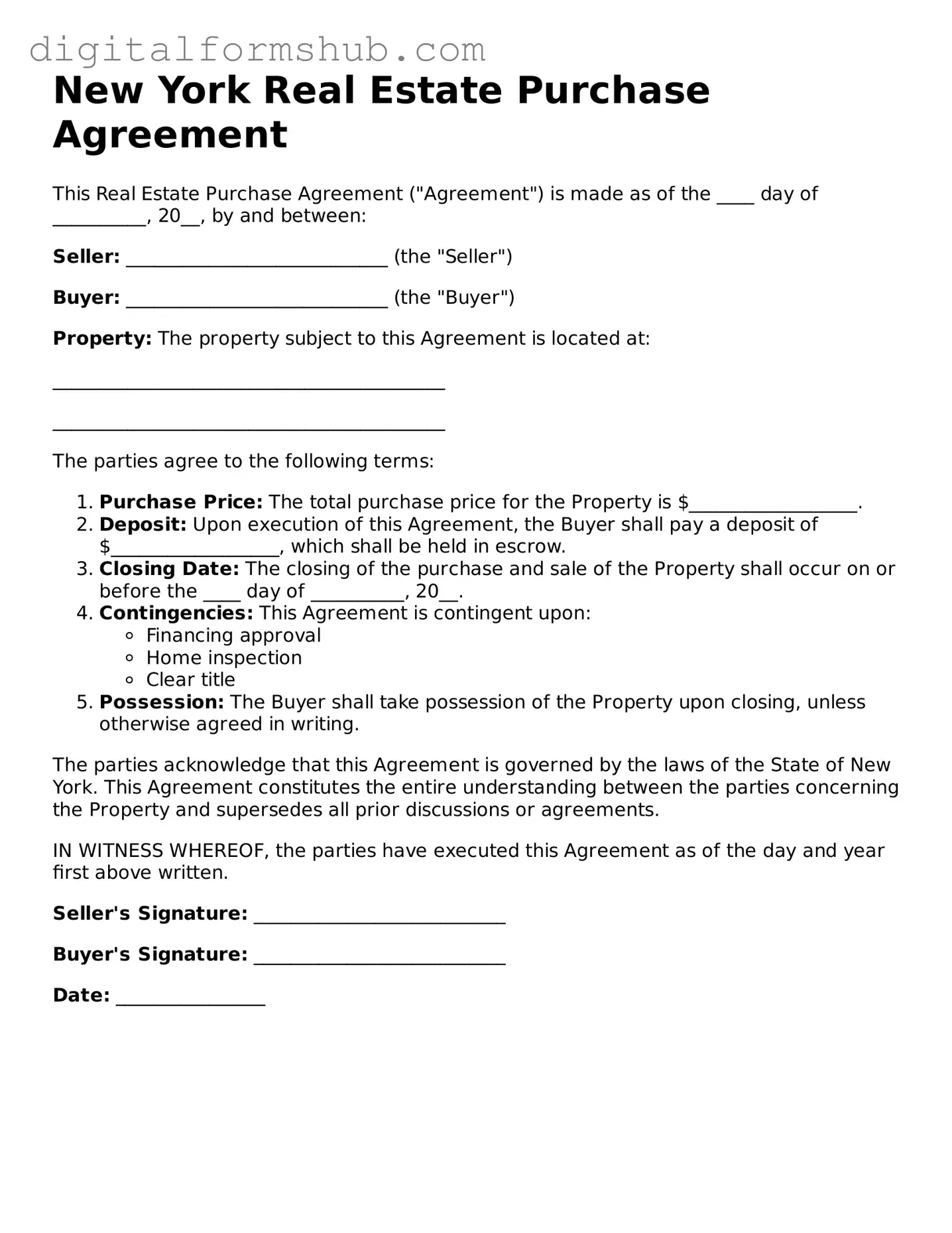 Official Real Estate Purchase Agreement Template for the State of New York