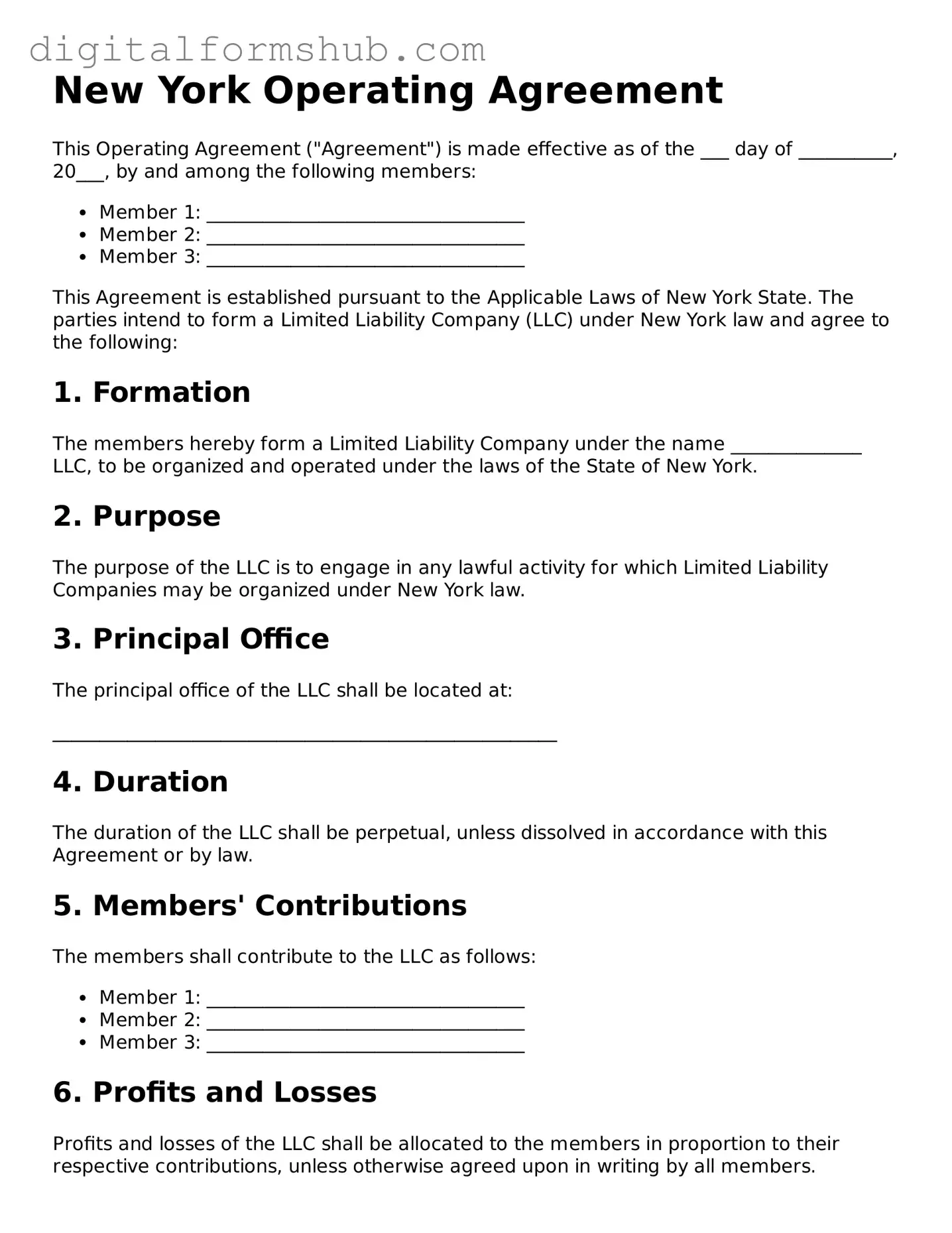 Official Operating Agreement Template for the State of New York