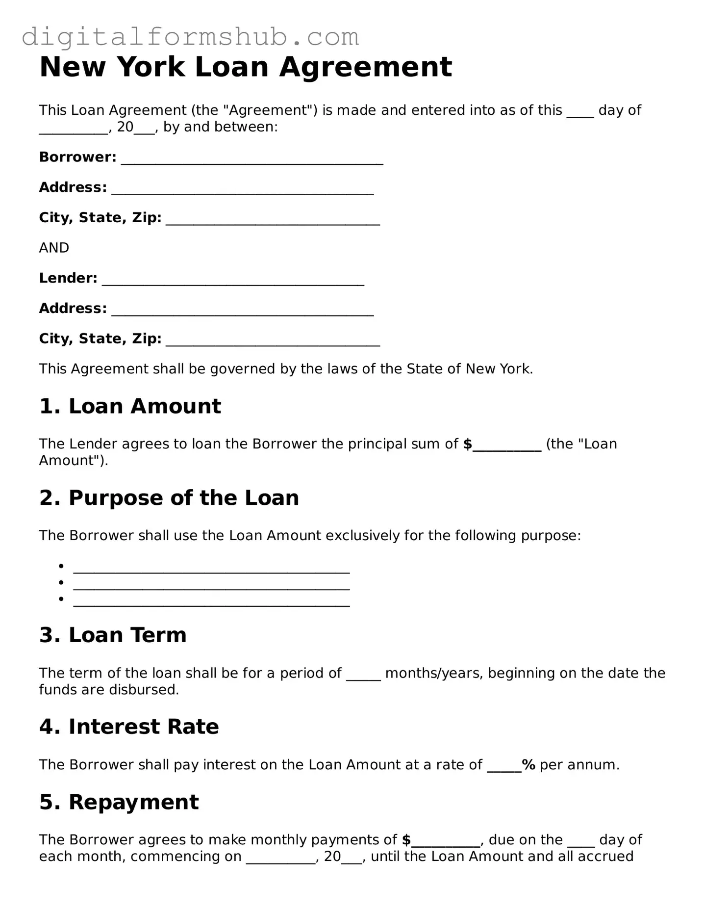 Official Loan Agreement Template for the State of New York