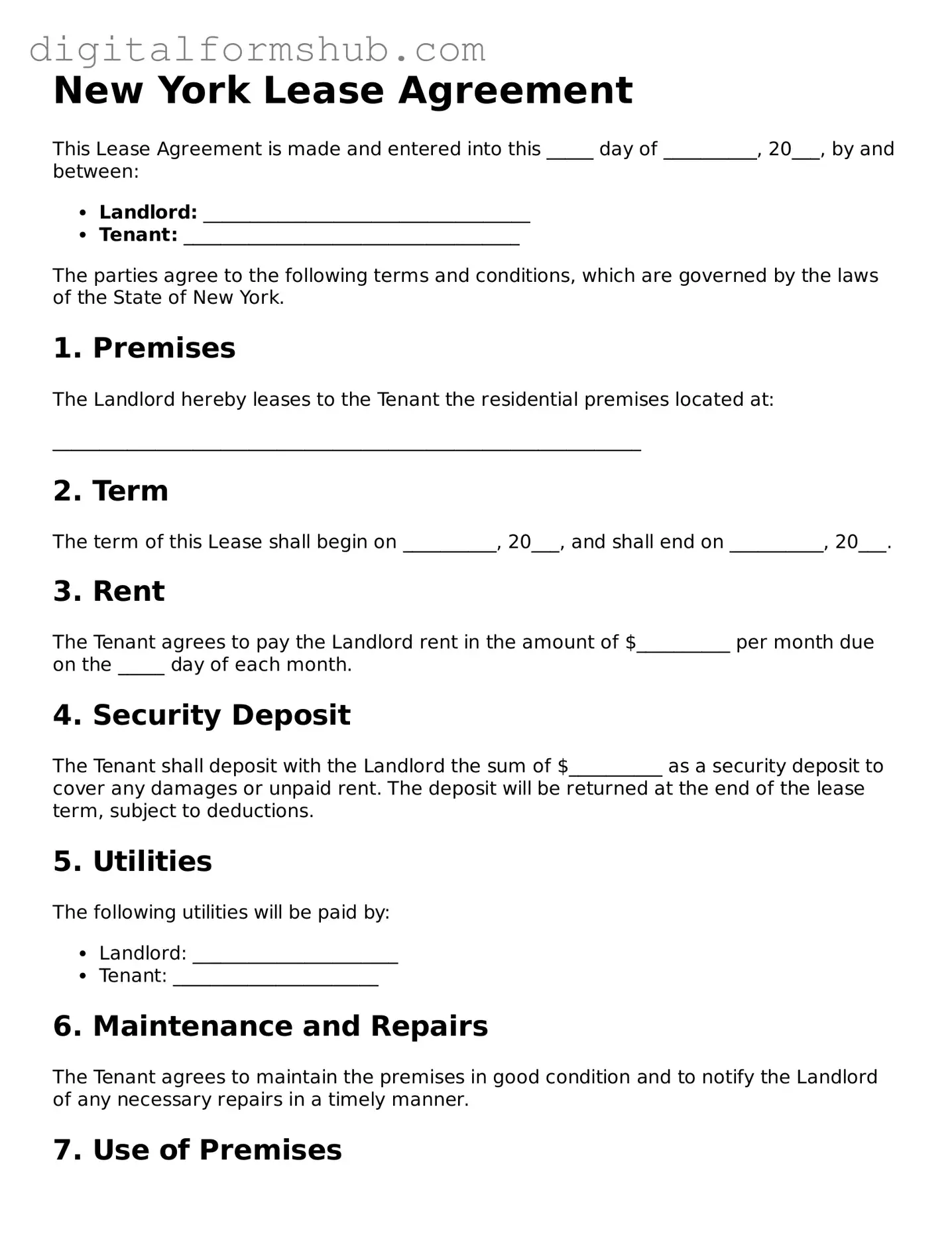 Official Lease Agreement Template for the State of New York
