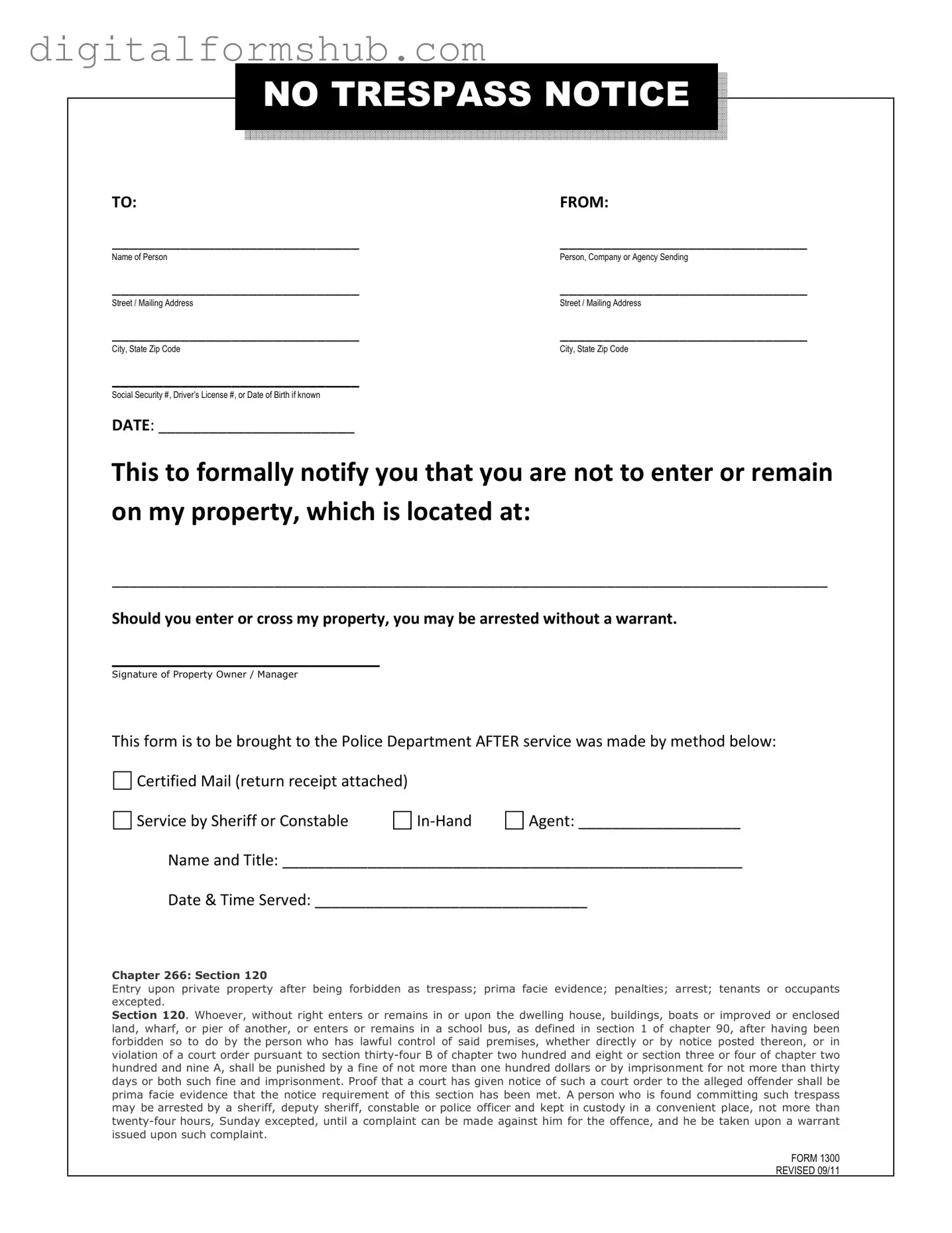 Free No Trespassing Letter Form in PDF