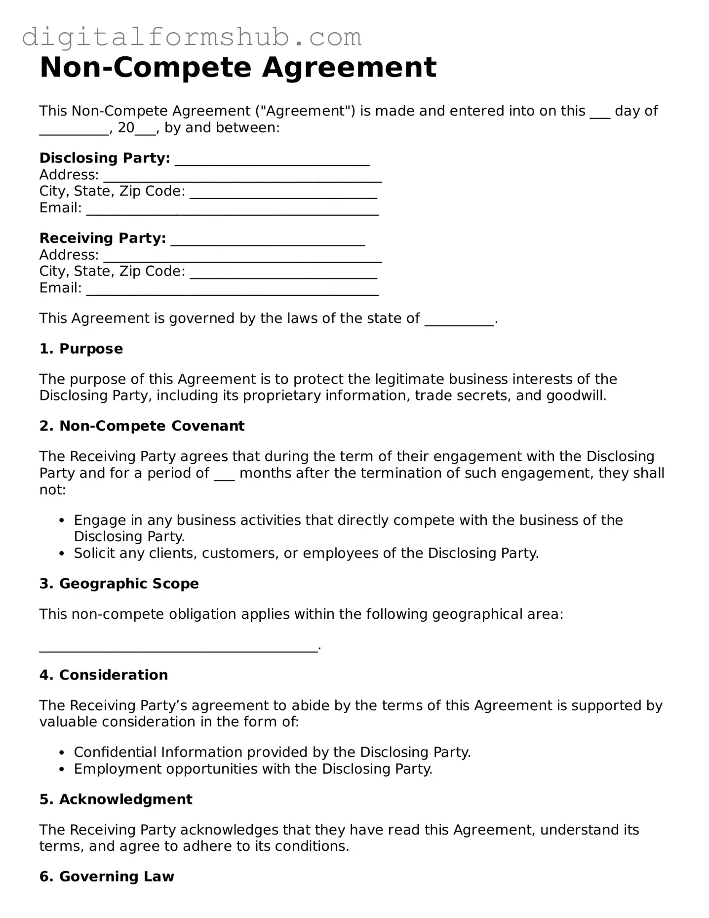Valid Non-compete Agreement Document