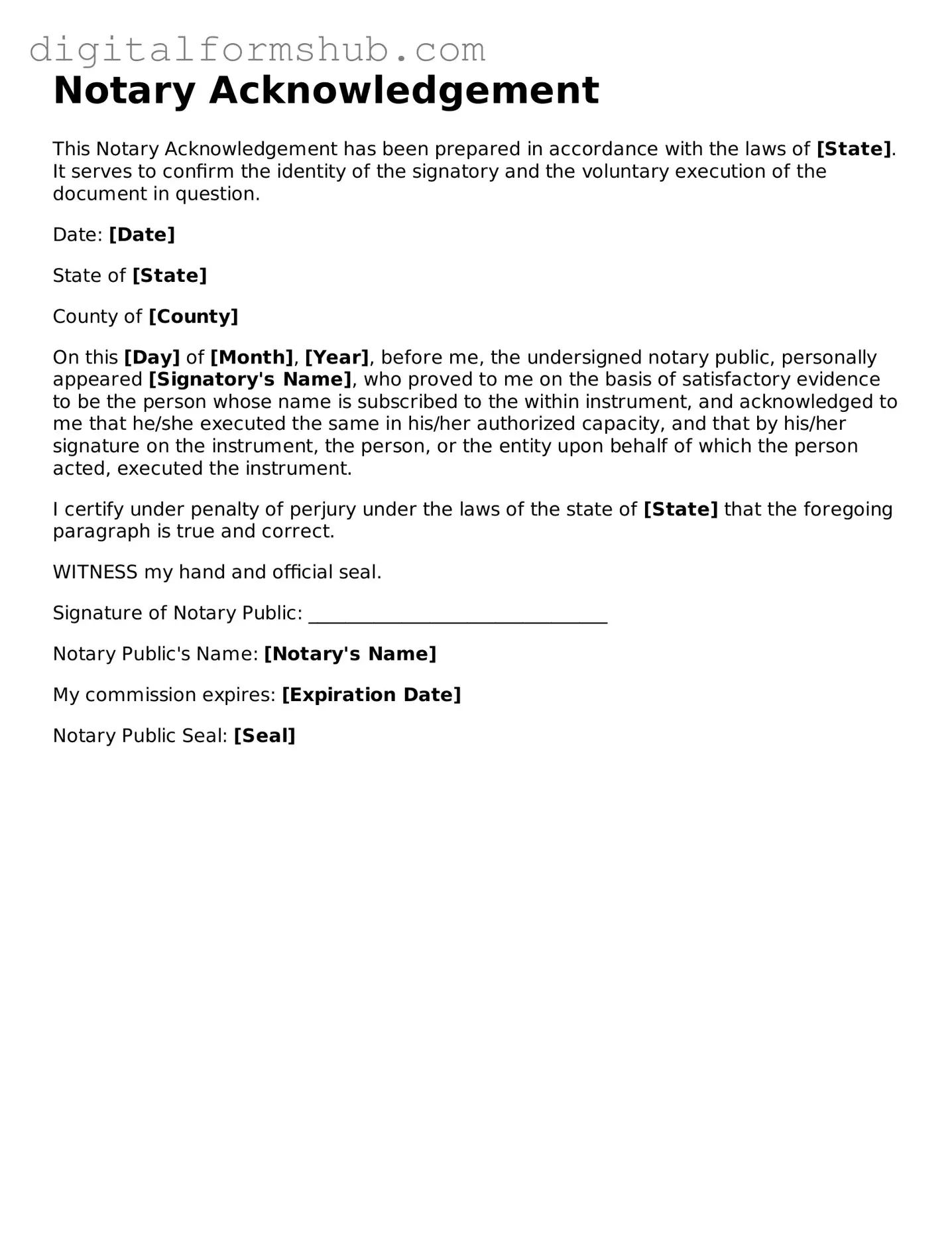 Valid Notary Acknowledgement Document