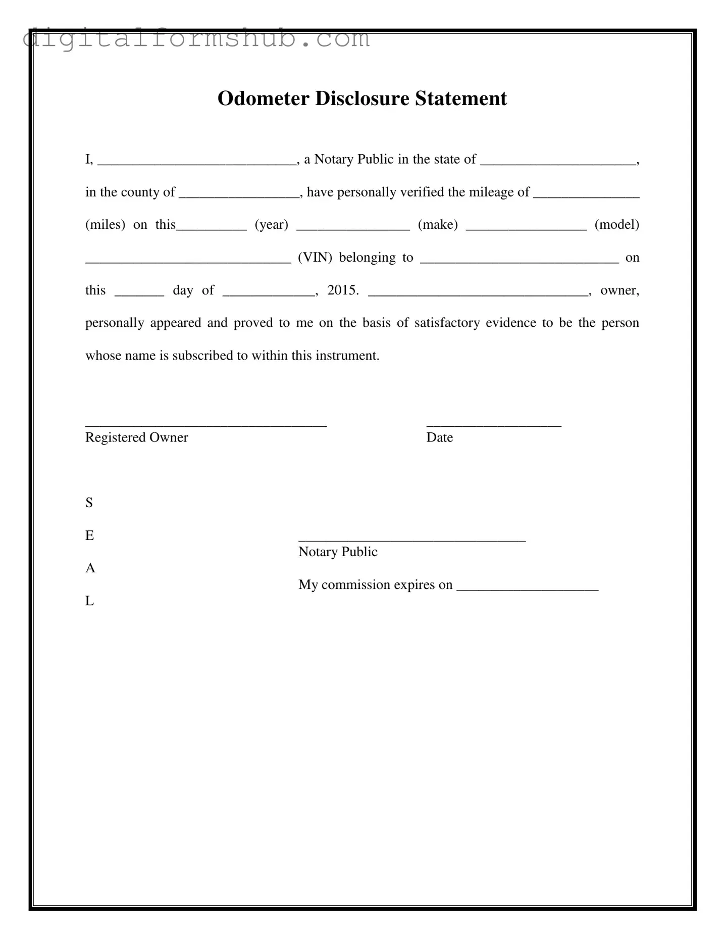 Free Notarized Odometer Statement Form in PDF