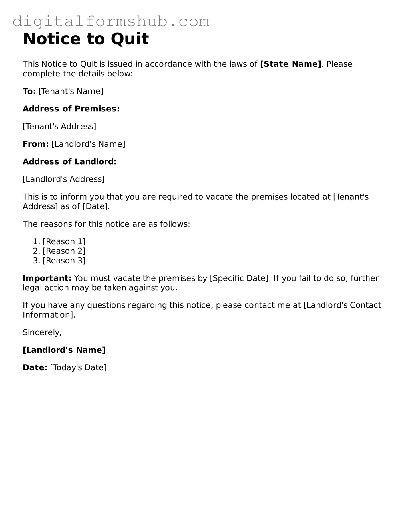 Valid Notice to Quit Document
