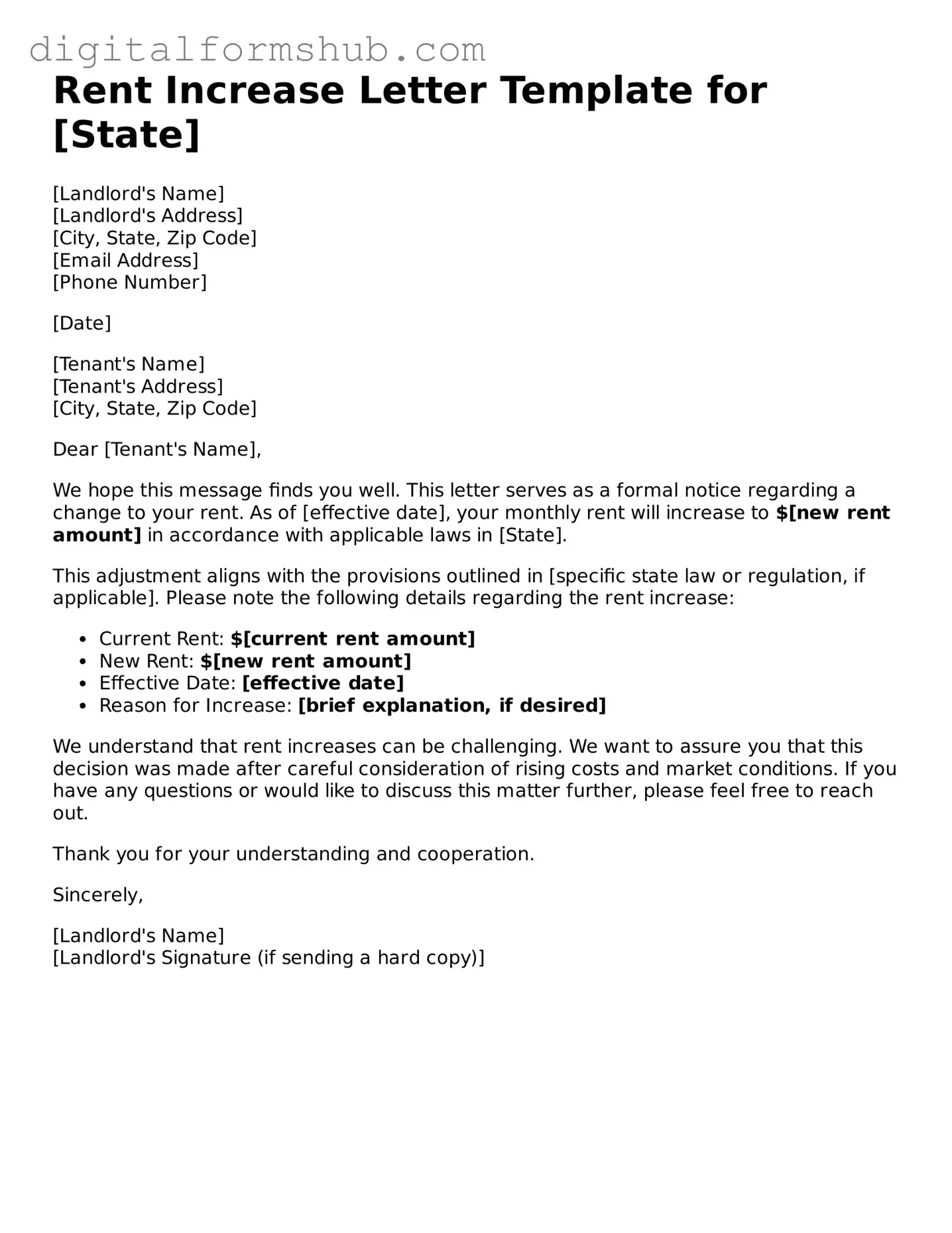Valid Rent Increase Letter Document