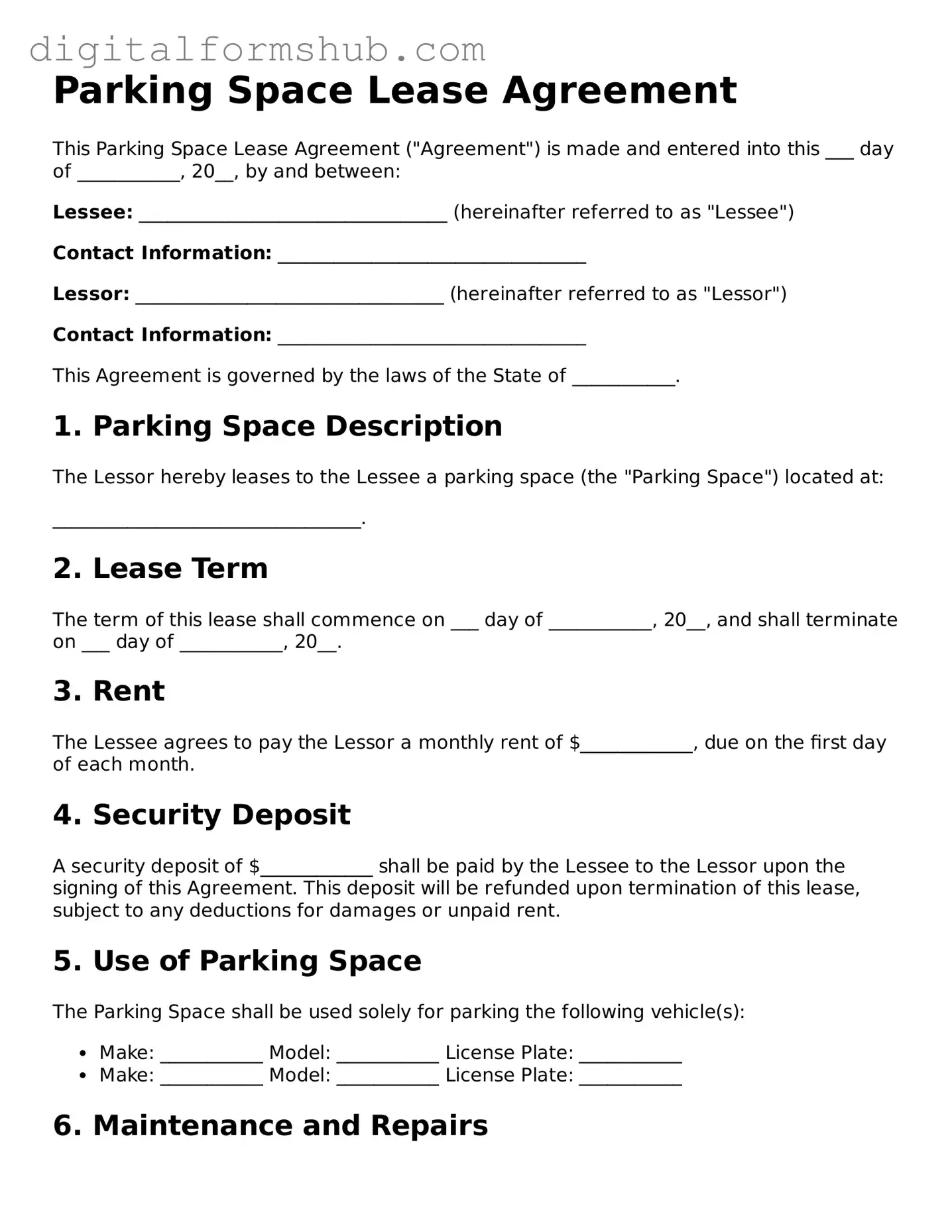 Valid Parking Space Lease Agreement Document