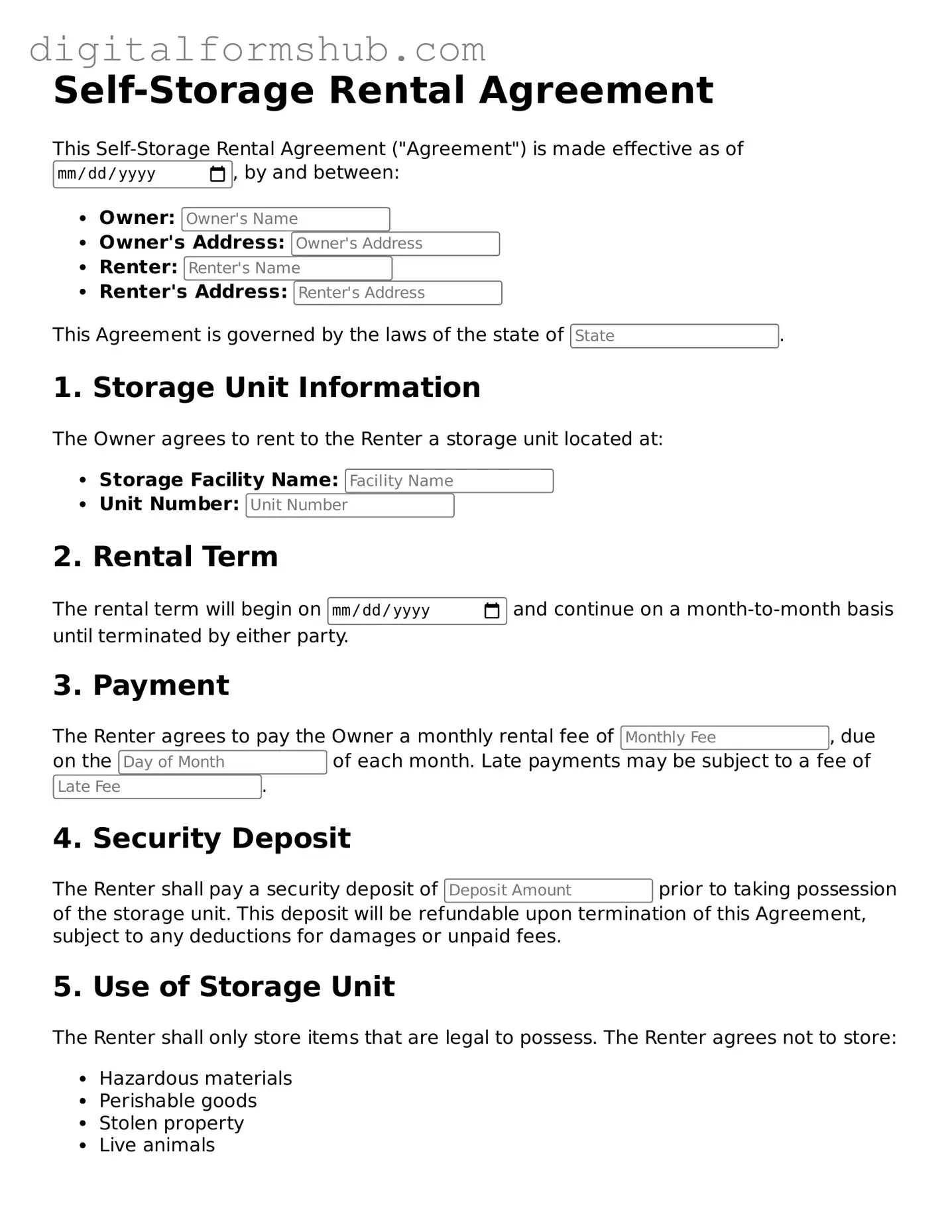 Valid Self-Storage Rental Agreement Document