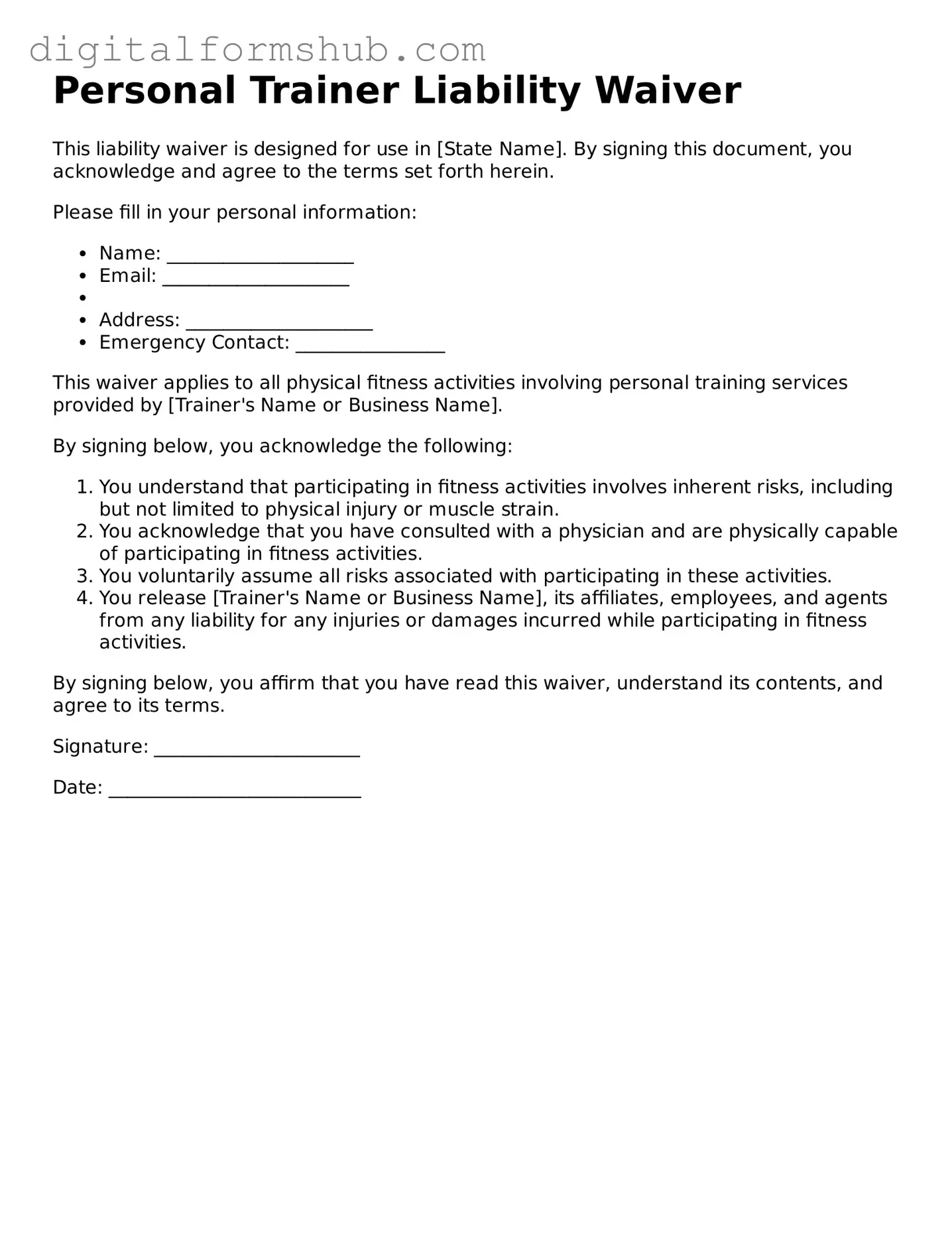 Valid Personal Trainer Liability Waiver Document