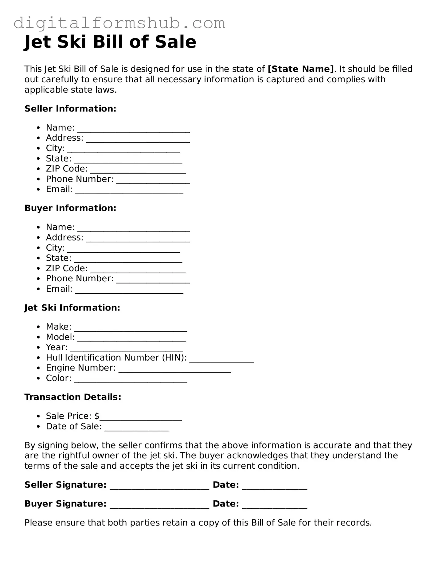 Valid Jet Ski Bill of Sale Document