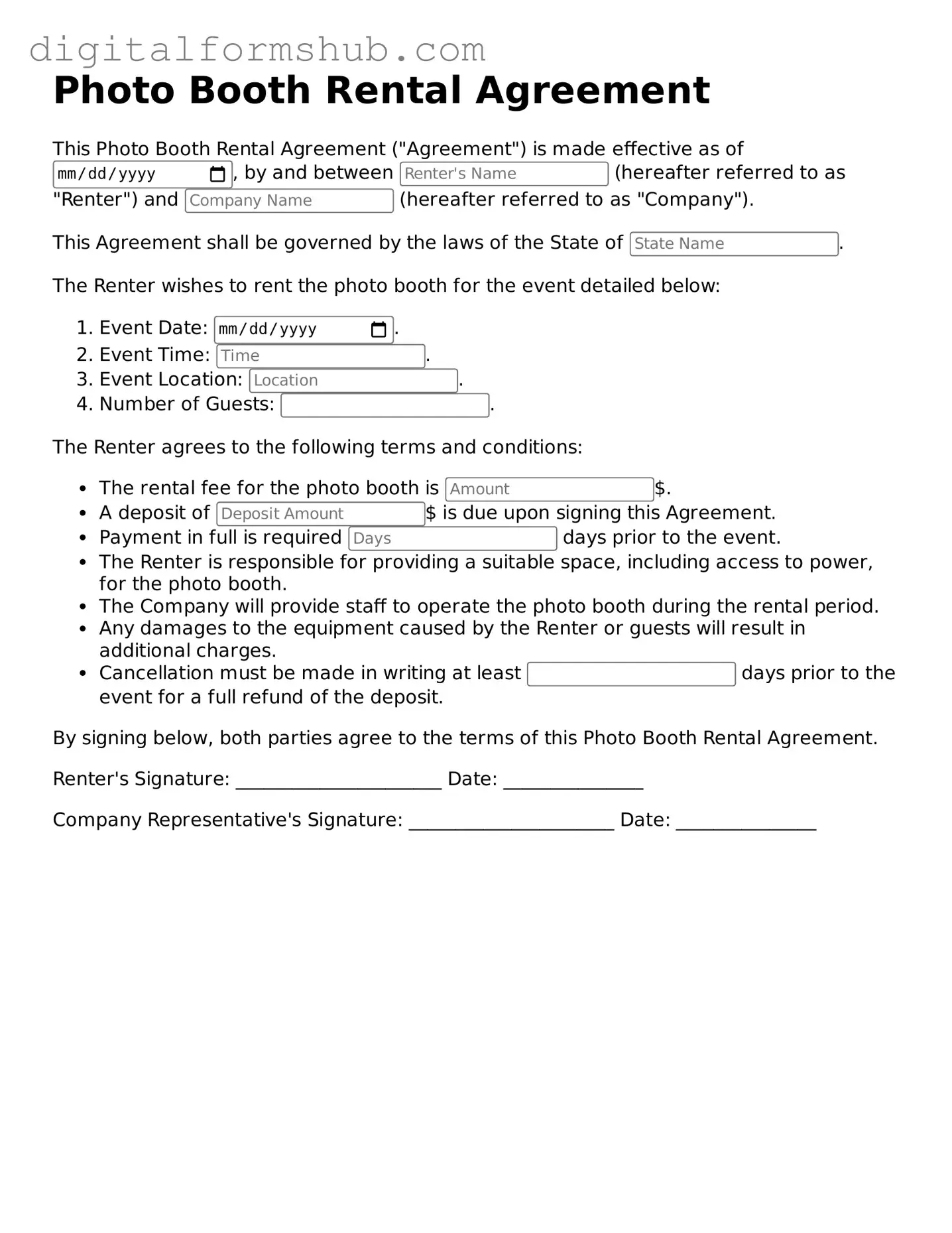 Valid Photo Booth Rental Agreement Document