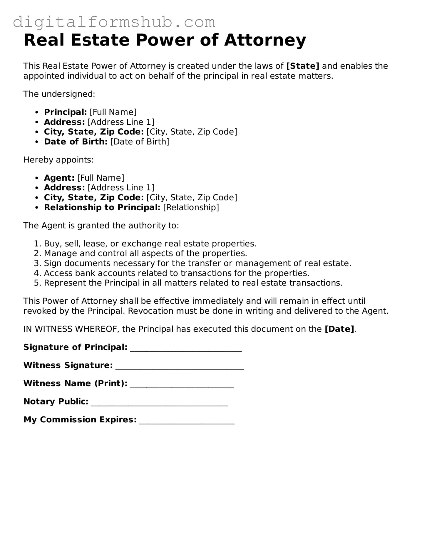 Valid Real Estate Power of Attorney Document