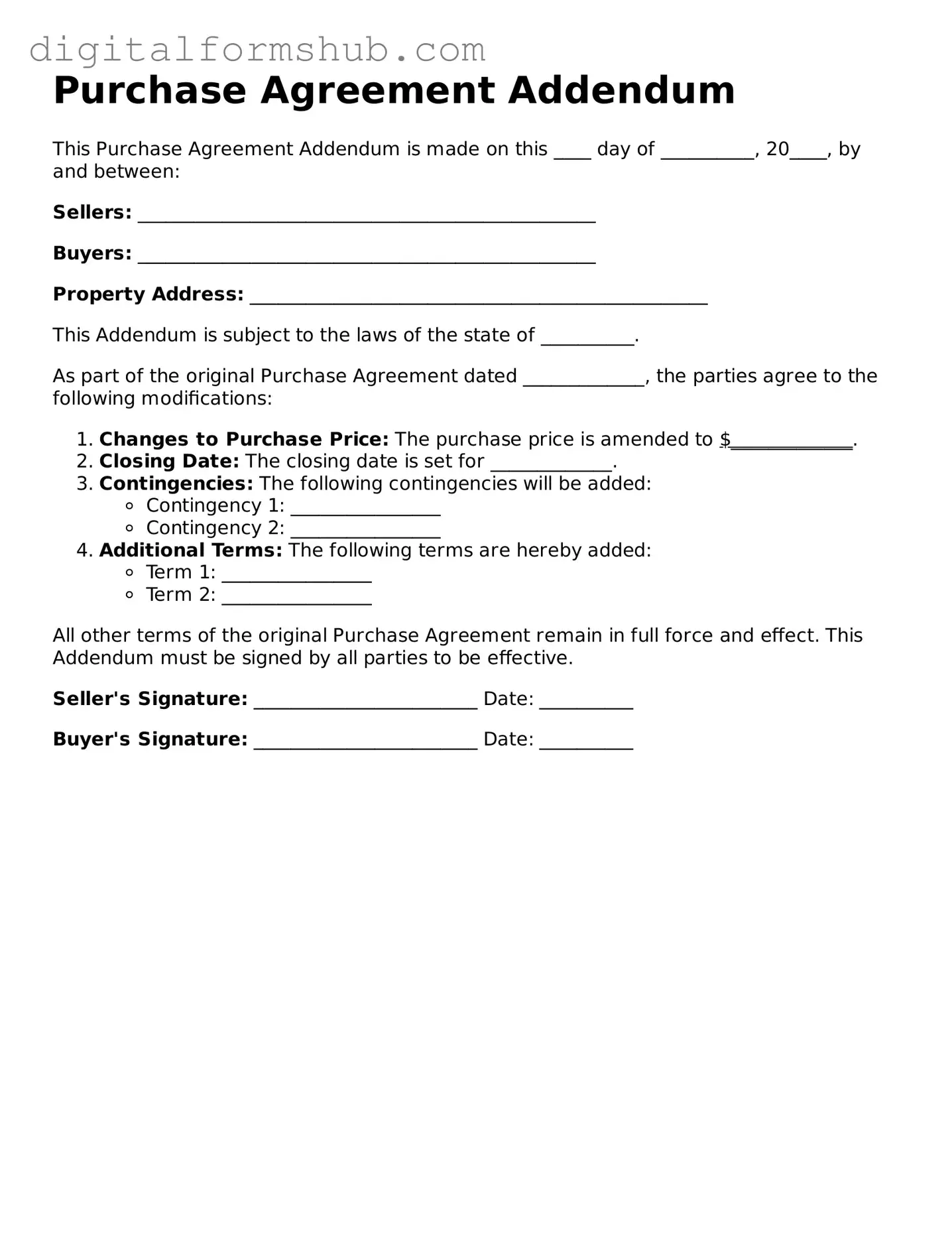 Valid Purchase Agreement Addendum Document