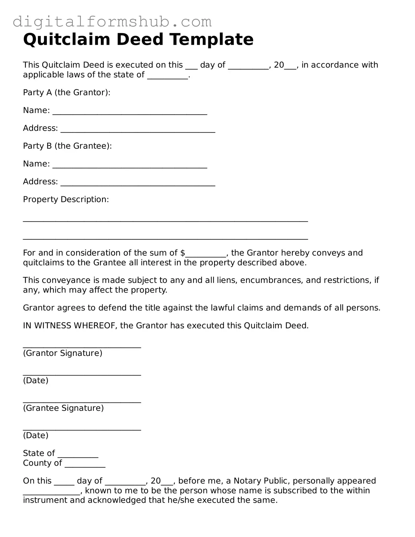 Valid Quitclaim Deed Document