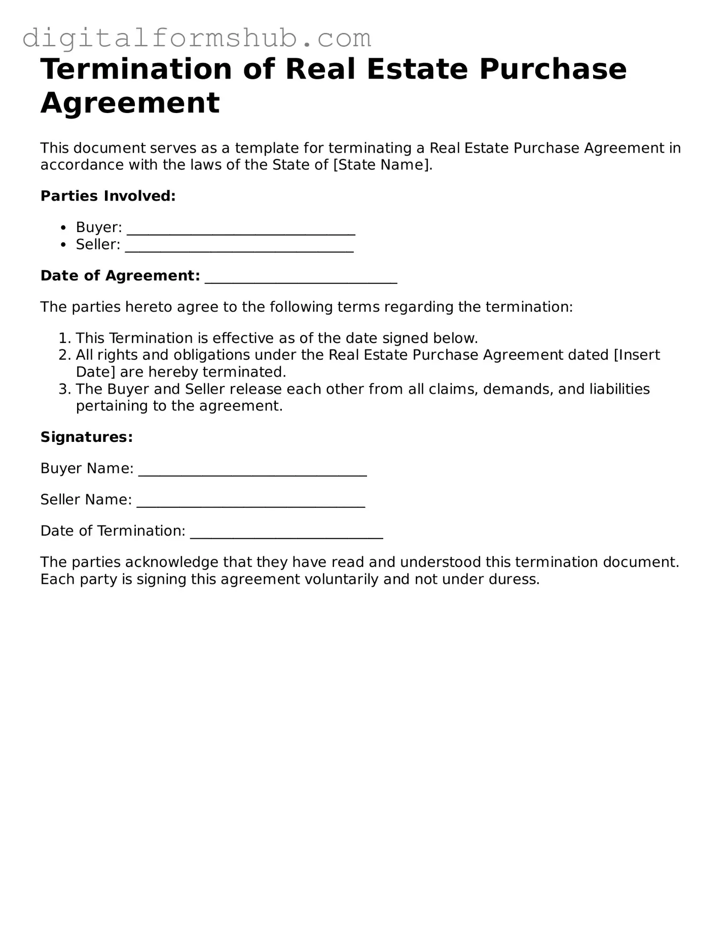Valid Termination of Real Estate Purchase Agreement Document