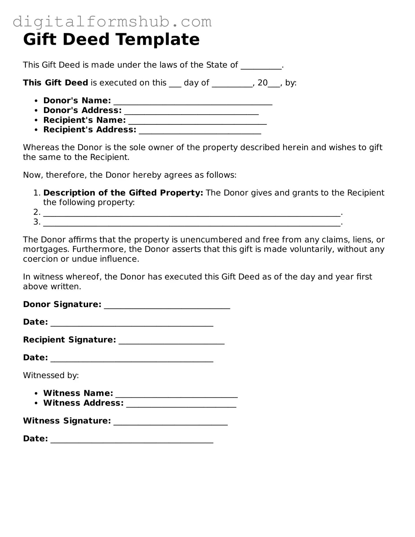Valid Gift Deed Document