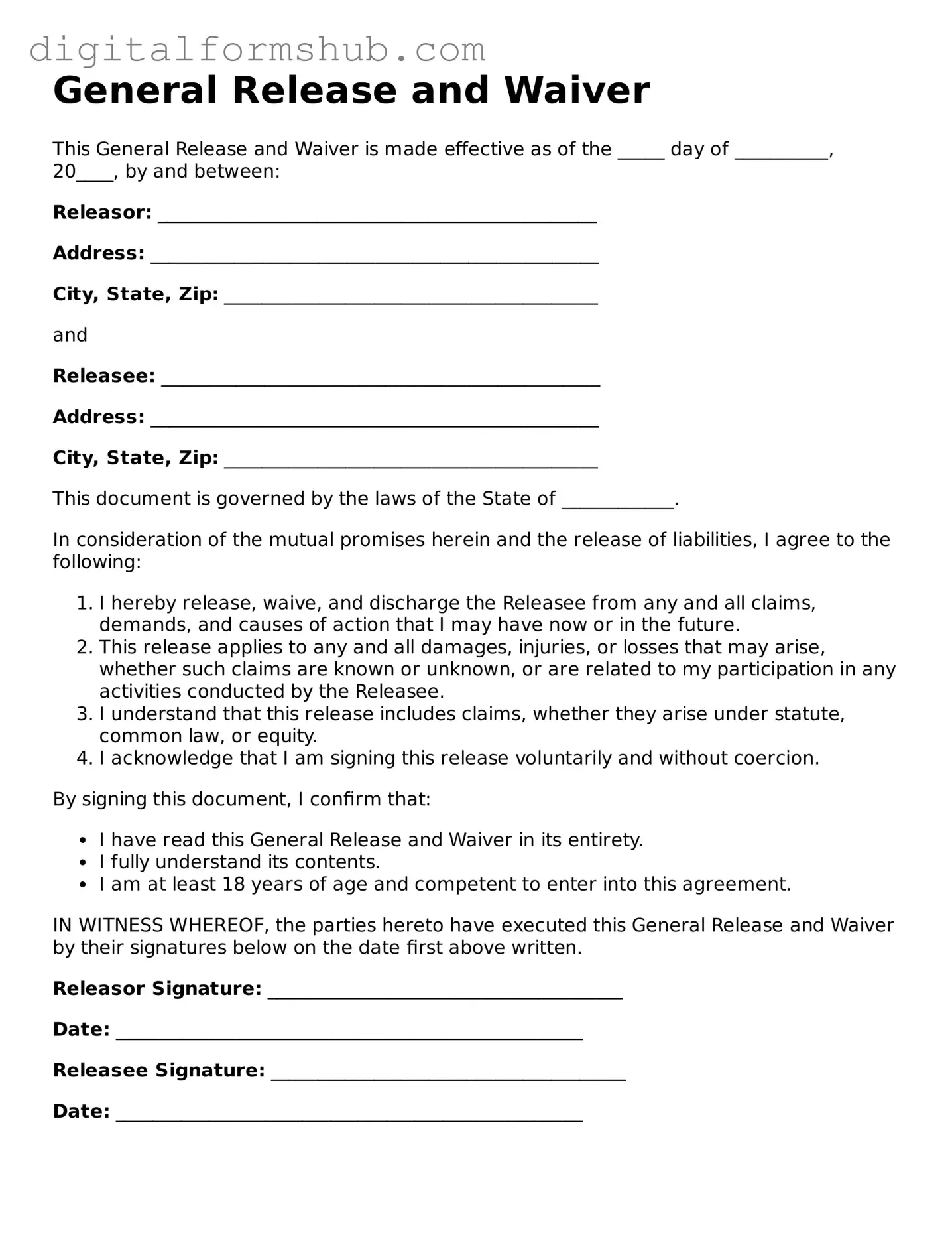 Valid General Release and Waiver Document