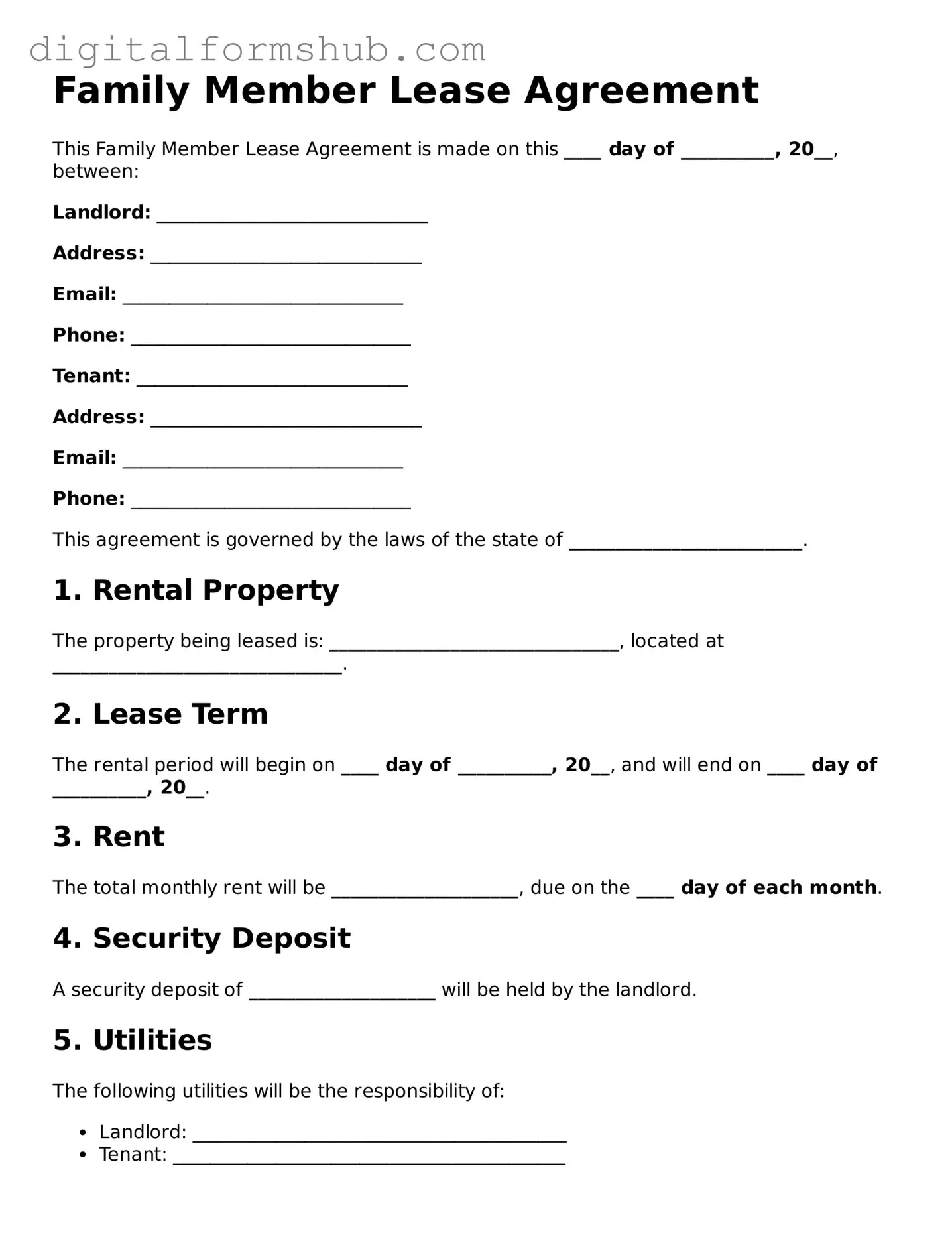 Valid Family Member Lease Agreement Document