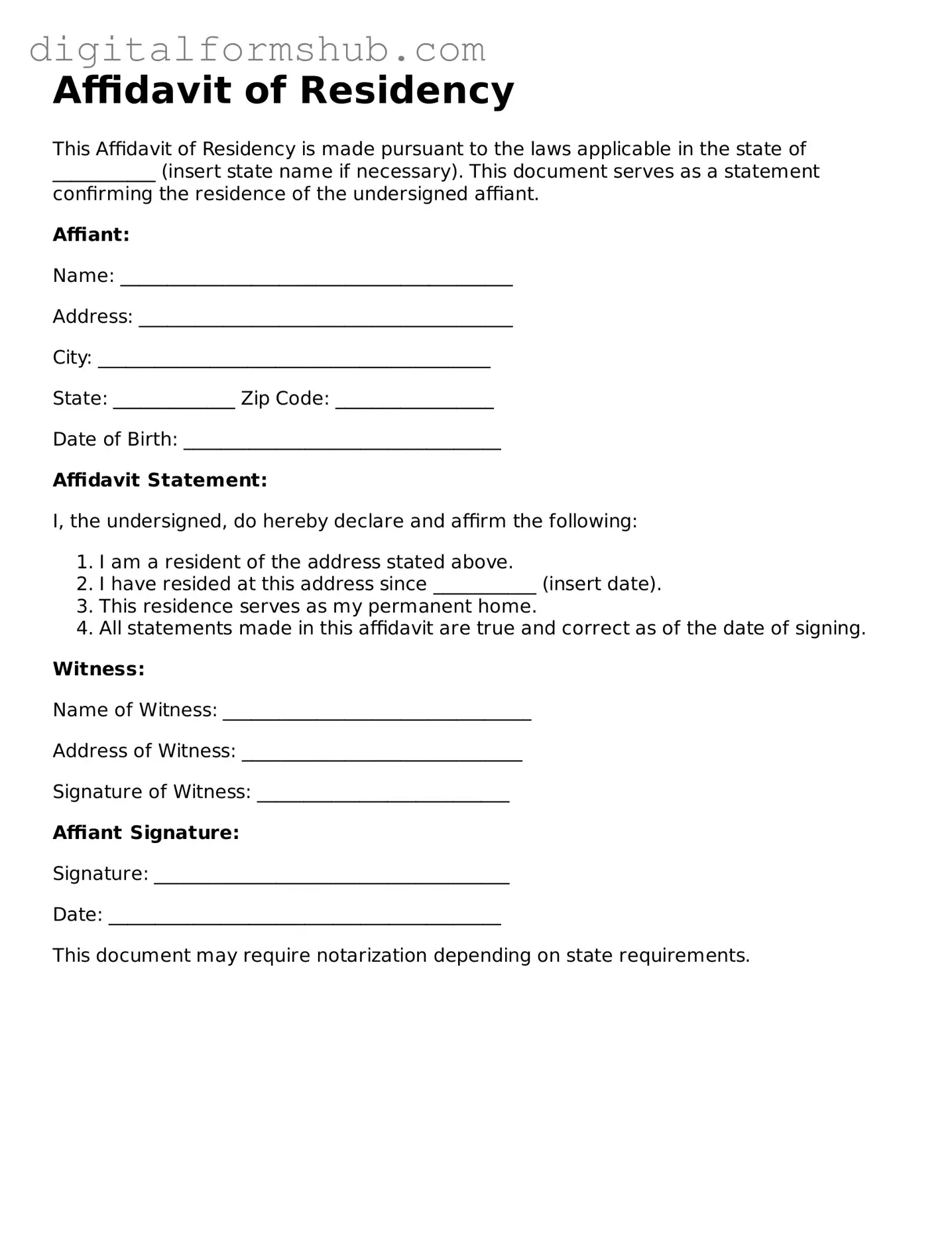 Valid Affidavit of Residency Document