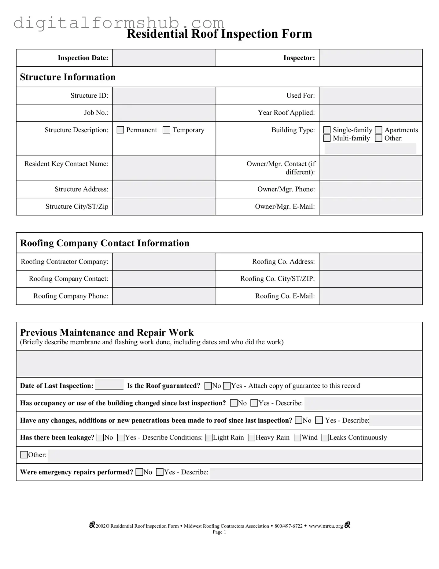 Free Roof Inspection Form in PDF