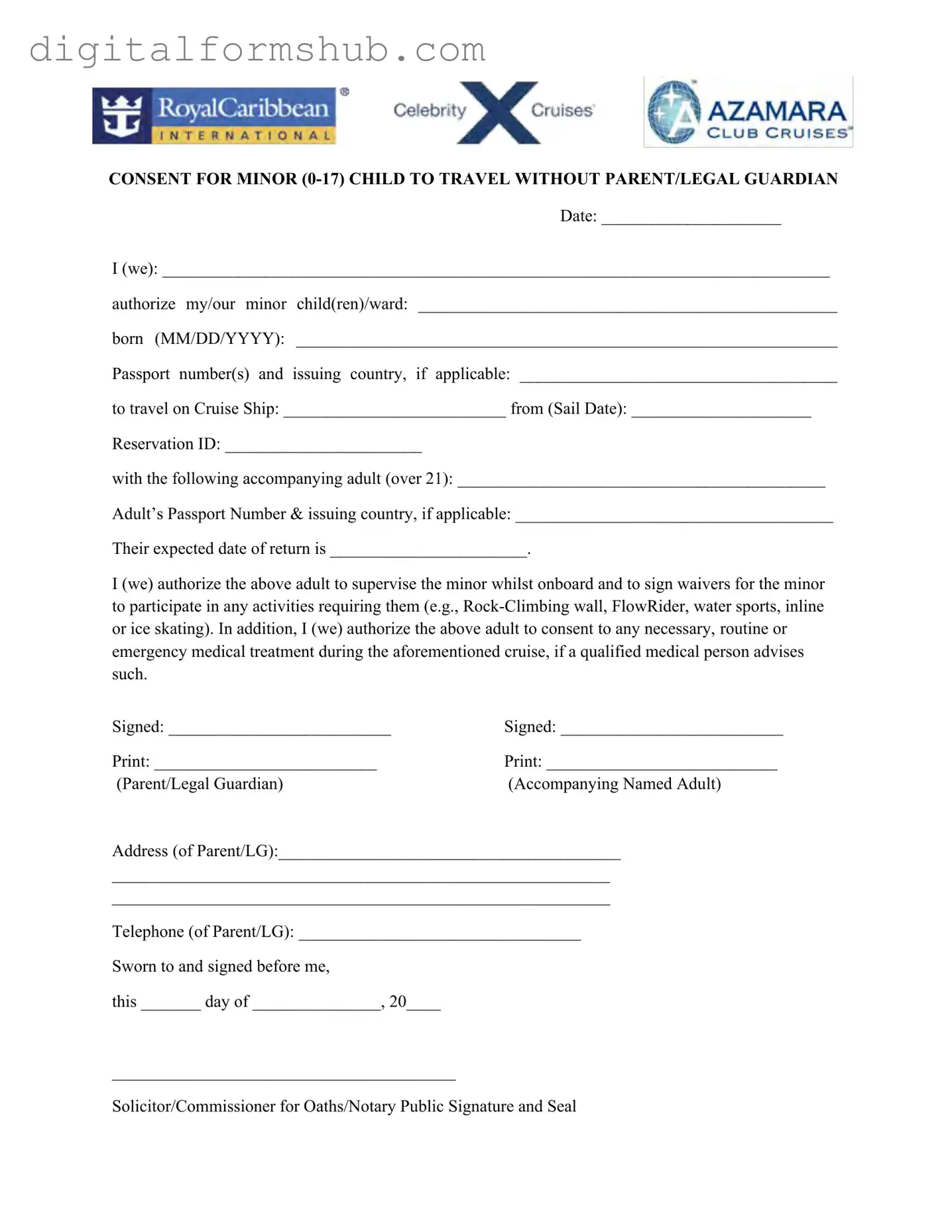 Free Royal Caribbean Parental Consent Form in PDF