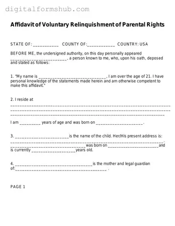Free Affidavit Parental Rights Form in PDF