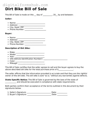 Valid Dirt Bike Bill of Sale Document