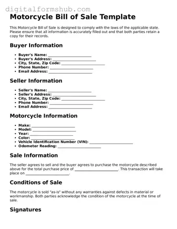 Valid Motorcycle Bill of Sale Document