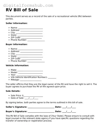 Valid RV Bill of Sale Document