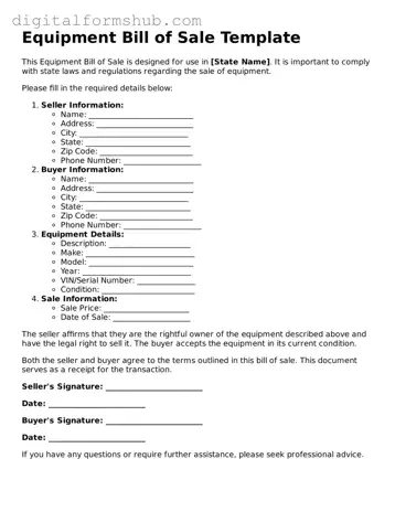 Valid Equipment Bill of Sale Document