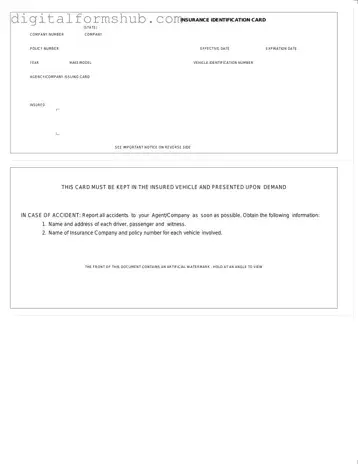 Free Auto Insurance Card Form in PDF